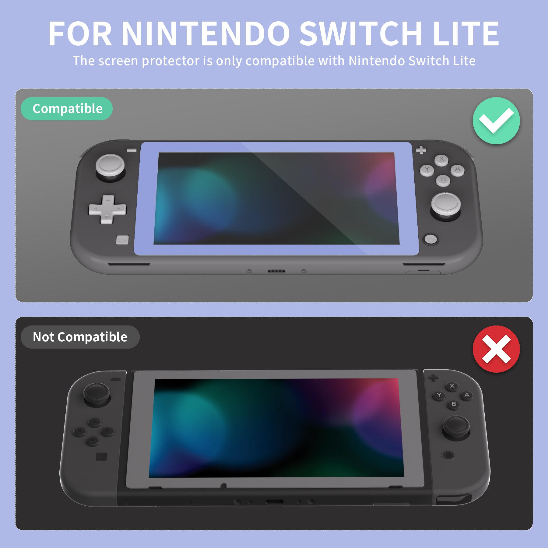 eXtremeRate Retail 2 Pack Light Violet Border Transparent HD Saver Protector Film, Tempered Glass Screen Protector for Nintendo Switch Lite [Anti-Scratch, Anti-Fingerprint, Shatterproof, Bubble-Free] - HL715