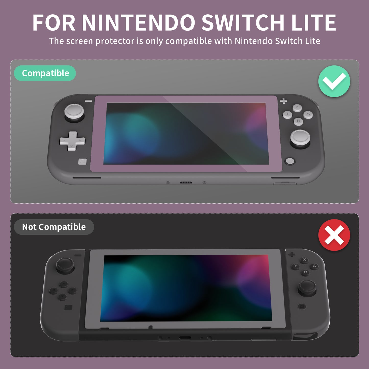 eXtremeRate Retail 2 Pack Dark Grayish Violet Border Transparent HD Saver Protector Film, Tempered Glass Screen Protector for Nintendo Switch Lite [Anti-Scratch, Anti-Fingerprint, Shatterproof, Bubble-Free] - HL735