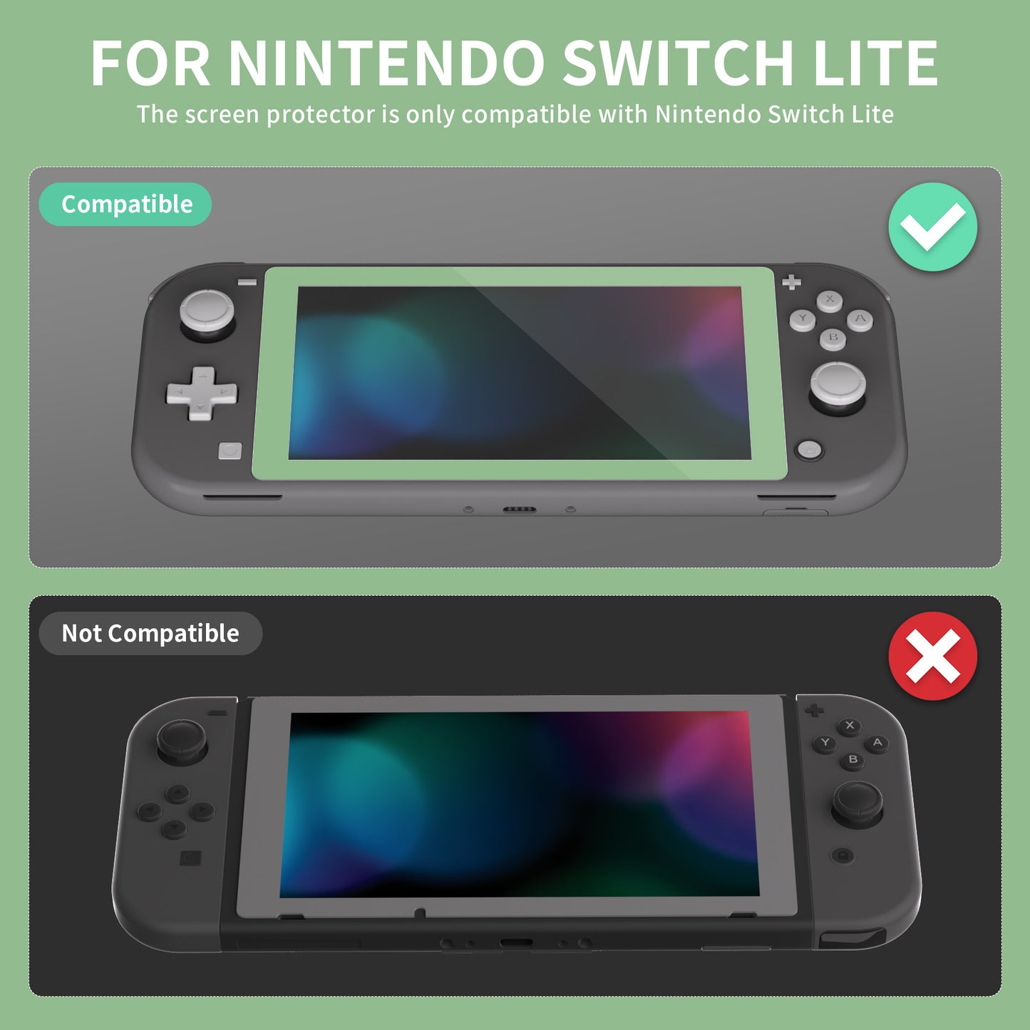 eXtremeRate Retail 2 Pack Matcha Green Border Transparent HD Saver Protector Film, Tempered Glass Screen Protector for Nintendo Switch Lite [Anti-Scratch, Anti-Fingerprint, Shatterproof, Bubble-Free] - HL736