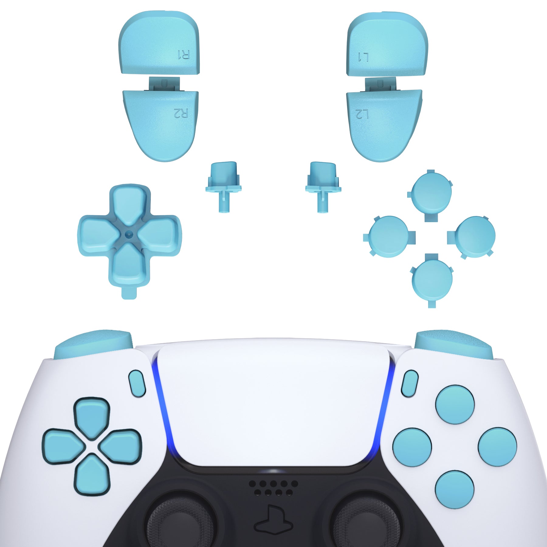 eXtremeRate Retail Replacement D-pad R1 L1 R2 L2 Triggers Share Options Face Buttons, Heaven Blue Full Set Buttons Compatible with ps5 Controller BDM-030 - JPF1011G3