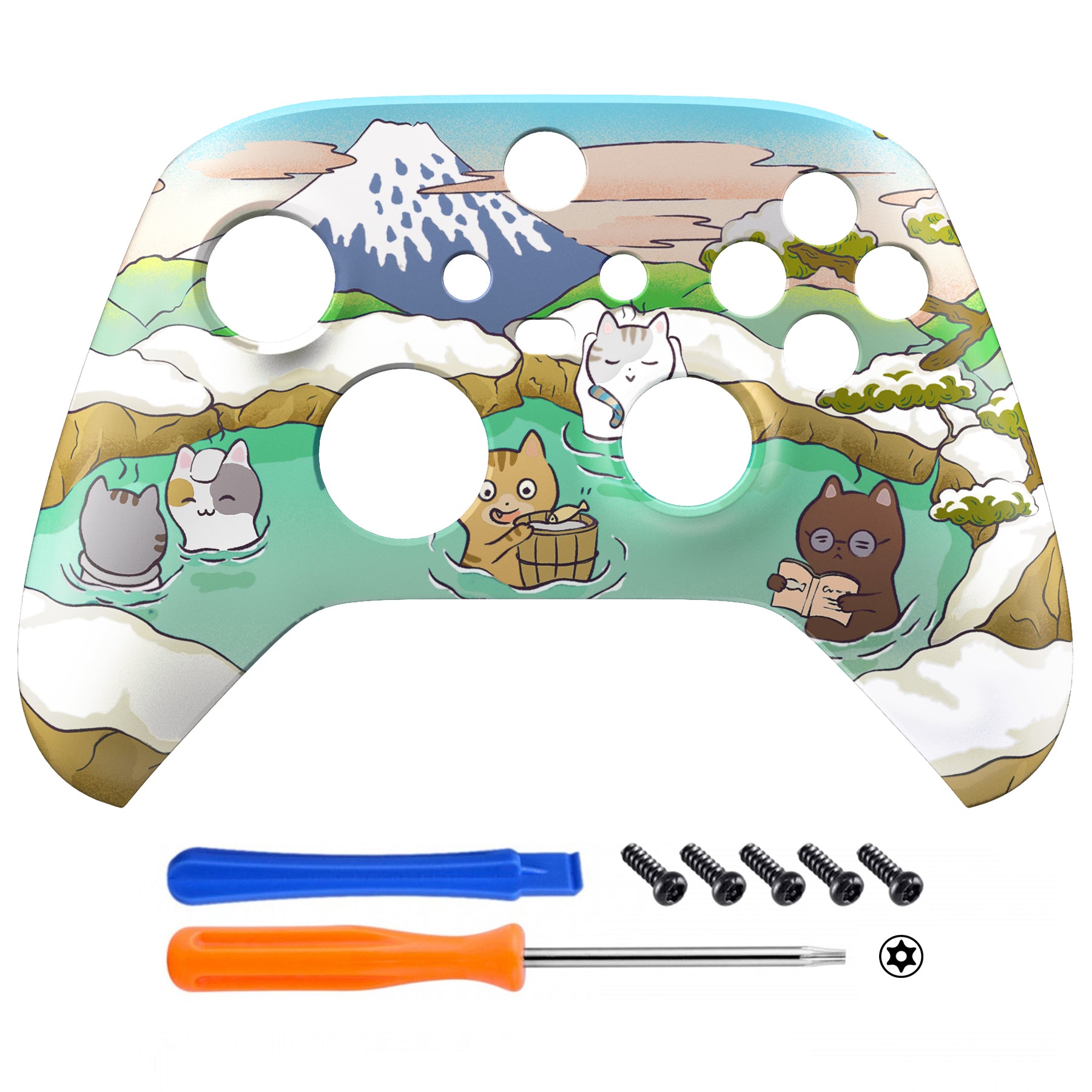 eXtremeRate Retail Hot Spring Kitties Replacement Part Faceplate, Soft Touch Grip Housing Shell Case for Xbox Series S & Xbox Series X Controller Accessories - Controller NOT Included - FX3R007