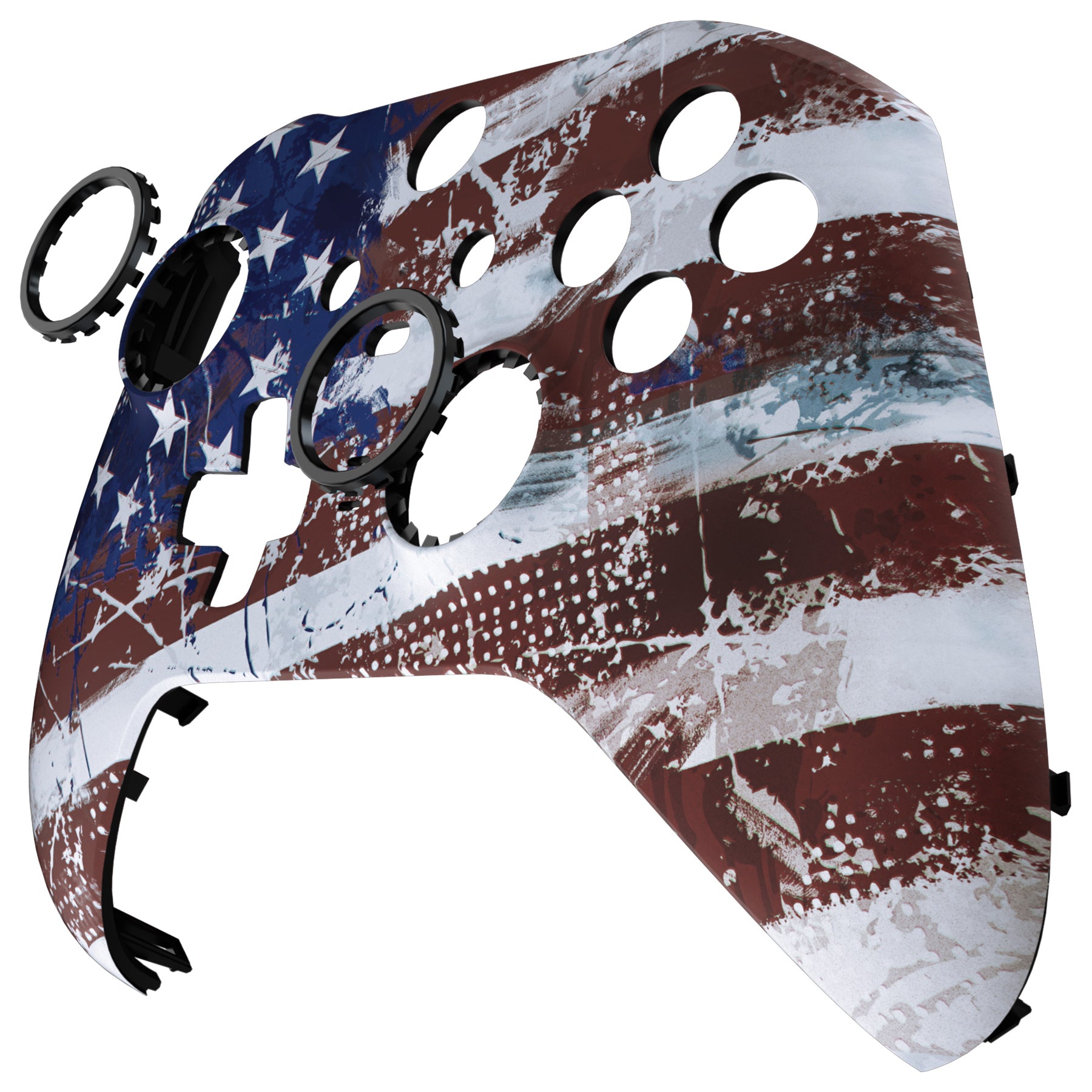 eXtremeRate Retail Impression US Flag Faceplate Cover, Soft Touch Front Housing Shell Case Replacement Kit for Xbox One Elite Series 2 Controller Model 1797 - Thumbstick Accent Rings Included - ELT146