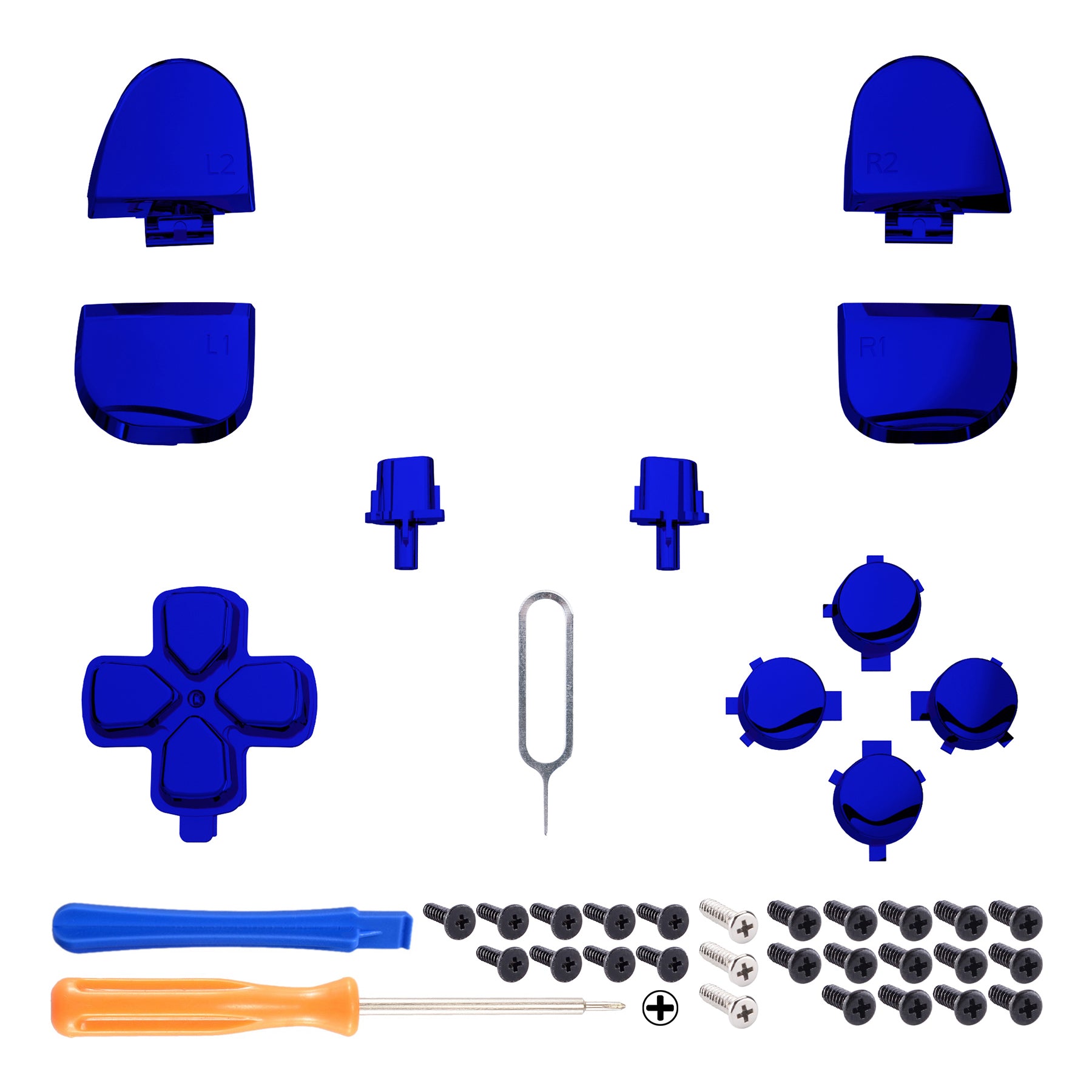 eXtremeRate Replacement Full Set Buttons Compatible with PS5 Controller BDM-030/040 - Chrome Blue eXtremeRate