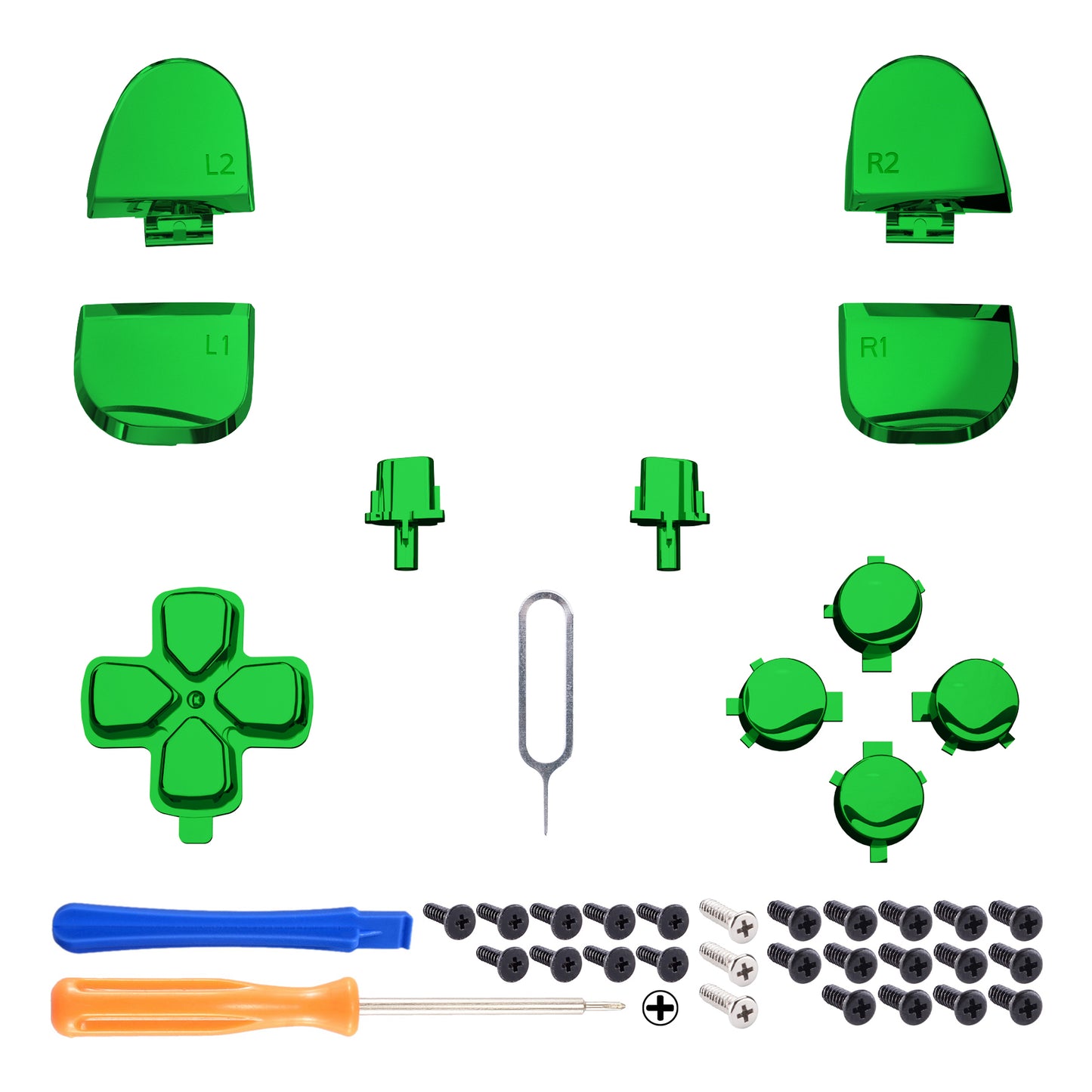 eXtremeRate Replacement Full Set Buttons Compatible with PS5 Controller BDM-030/040 - Chrome Green