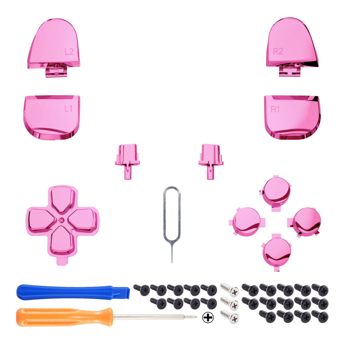 eXtremeRate Replacement Full Set Buttons Compatible with PS5 Controller BDM-030/040 - Chrome Pink