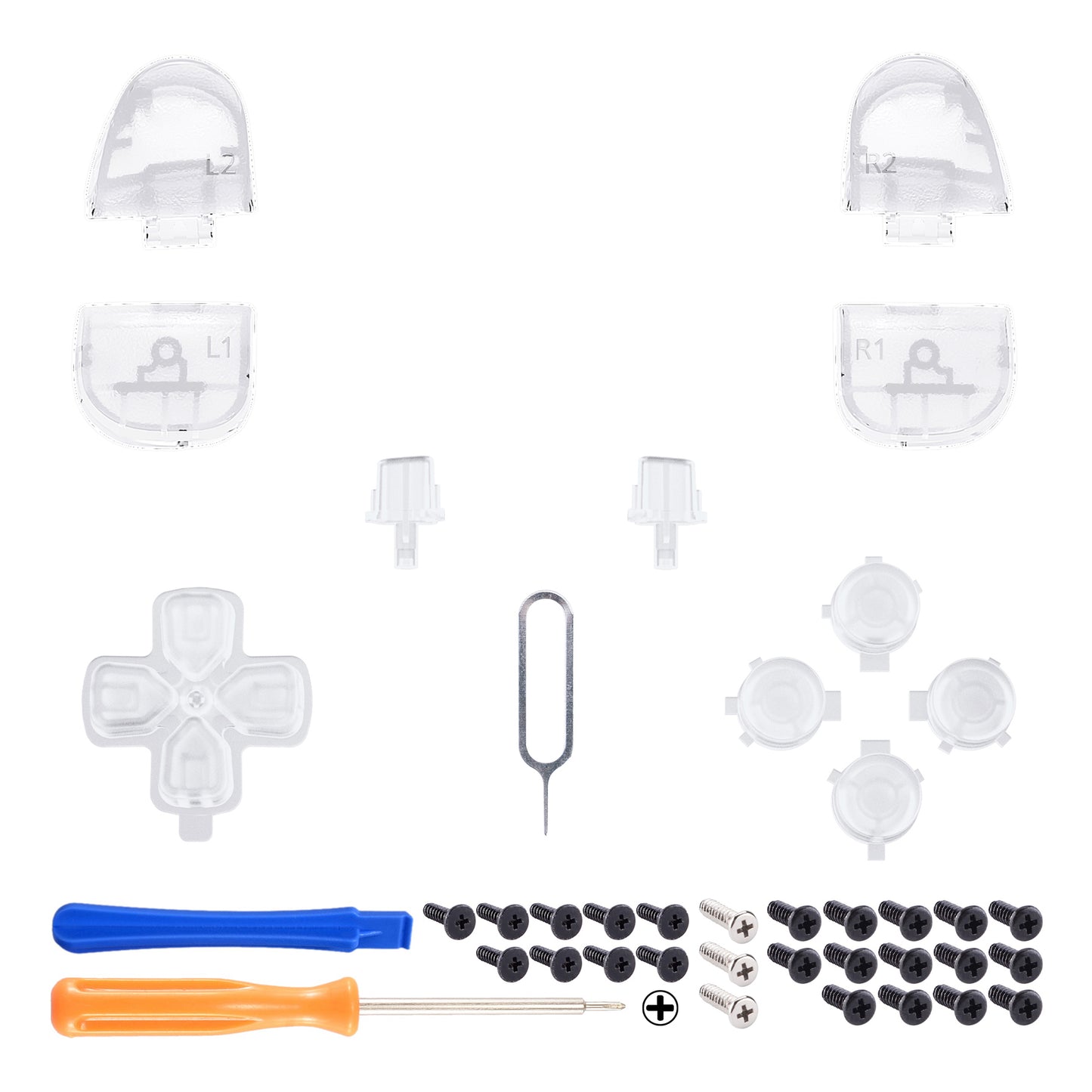 eXtremeRate Replacement Full Set Buttons Compatible with PS5 Controller BDM-030/040 - Clear