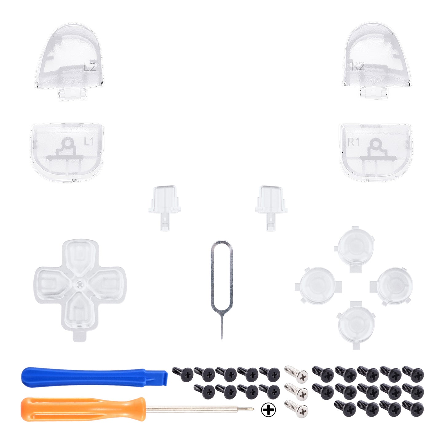 eXtremeRate Replacement Full Set Buttons Compatible with PS5 Controller BDM-030/040/050 - Clear