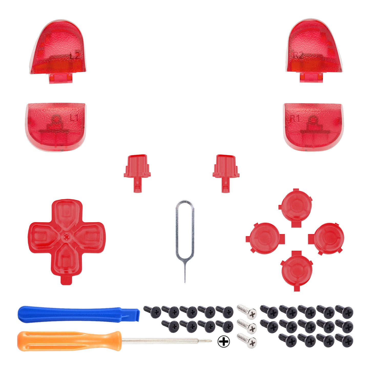 eXtremeRate Replacement Full Set Buttons Compatible with PS5 Controller BDM-030/040 - Clear Red