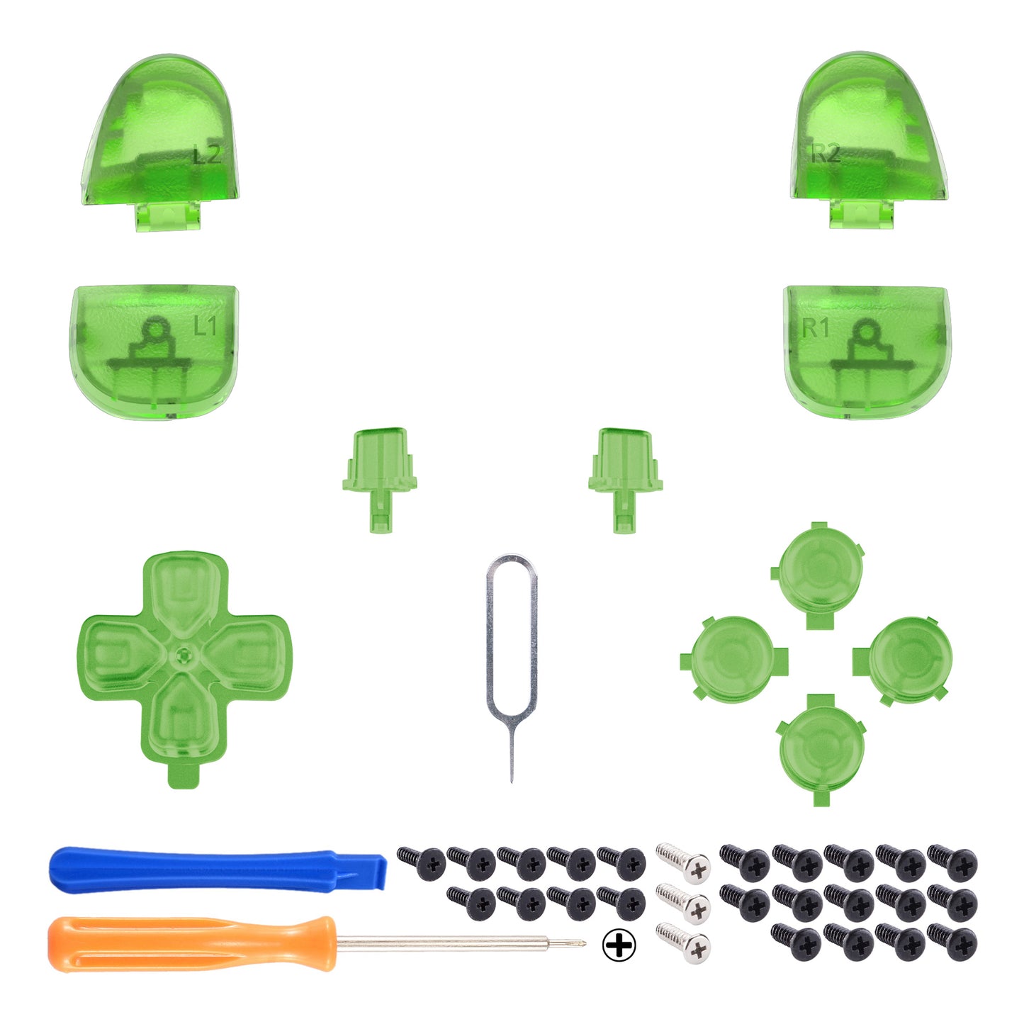 eXtremeRate Replacement Full Set Buttons Compatible with PS5 Controller BDM-030/040 - Clear Green