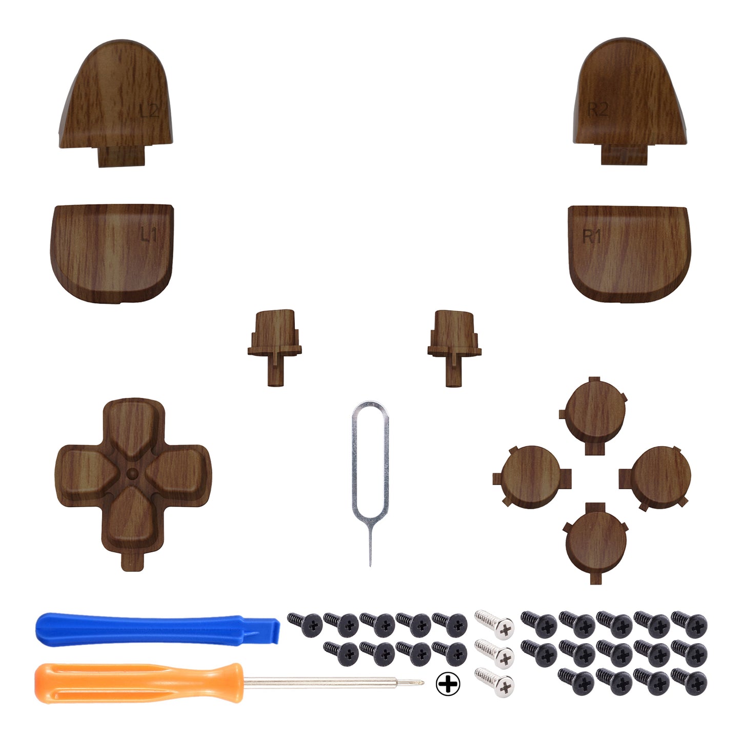 eXtremeRate Replacement Full Set Buttons Compatible with PS5 Controller BDM-030/040/050 - Wood Grain