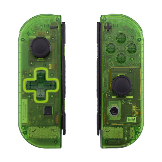 eXtremeRate Dpad Version Replacement Full Set Shell Case with Buttons for Joycon of NS Switch - Transparent Clear Green