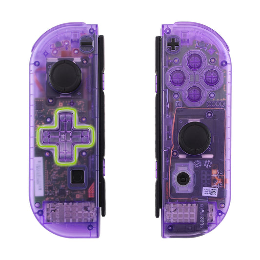 eXtremeRate Dpad Version Replacement Full Set Shell Case with Buttons for Joycon of NS Switch - Clear Atomic Purple eXtremeRate