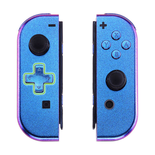 eXtremeRate Dpad Version Replacement Full Set Shell Case with Buttons for Joycon of NS Switch - Chameleon Purple Blue eXtremeRate