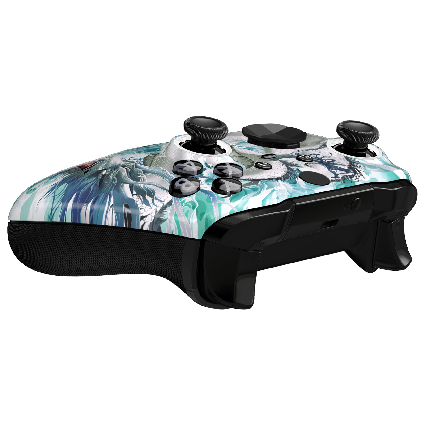 eXtremeRate Retail Jade Dragon - Cloud Dominator Replacement Front Housing Shell Case with Thumbstick Accent Rings for Xbox One Elite Series 2 Controller Model 1797 - ELT151