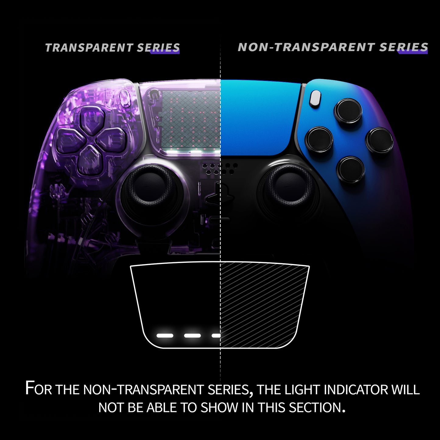 Replacement Left Right Front Housing Shell with Touchpad Compatible with PS5 Edge Controller - Chameleon Purple Blue eXtremeRate