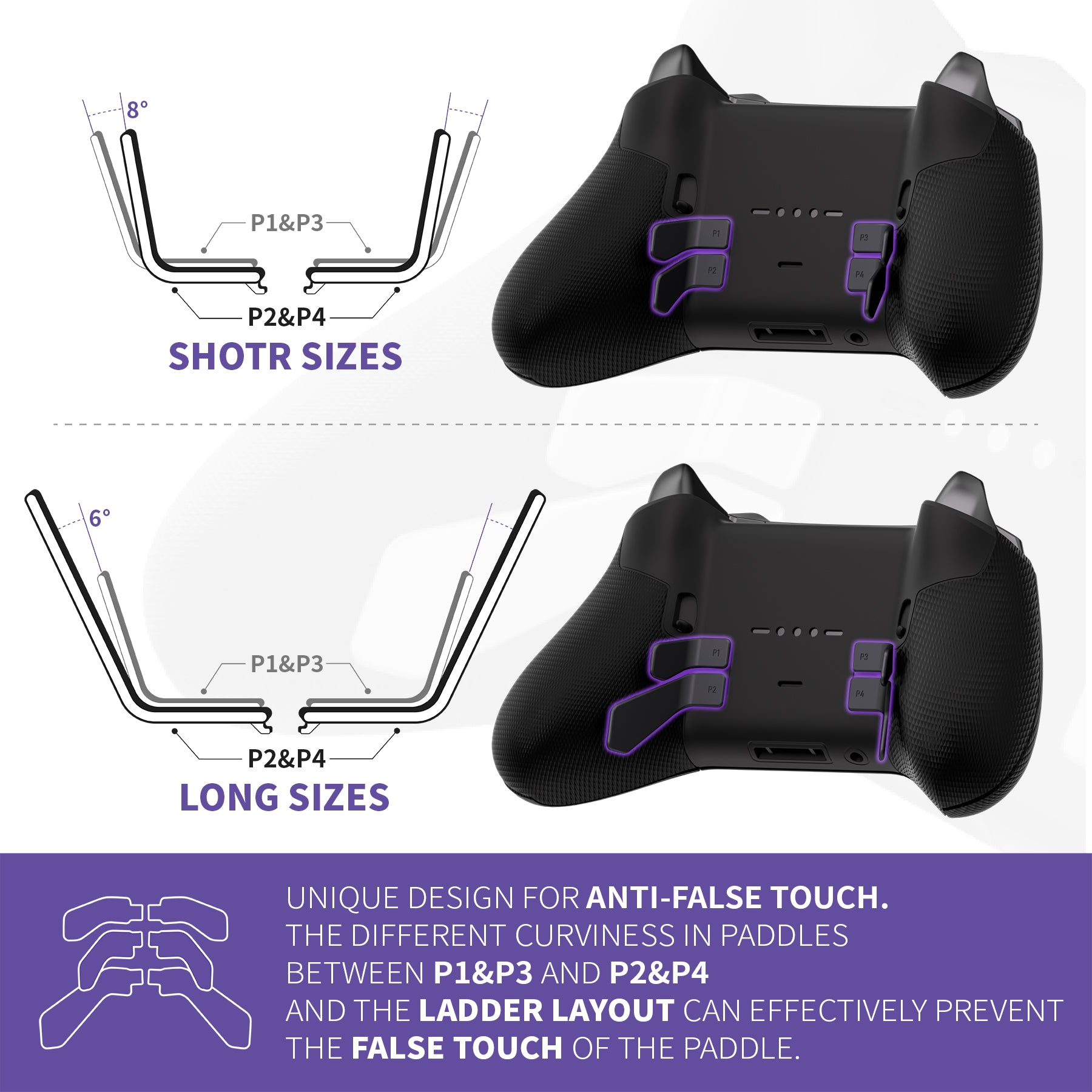 eXtremeRate Retail Metalic Black 6in1 Replacement Interchangeable Swift Back Paddles for Xbox One Elite & Elite Series 2 Controller