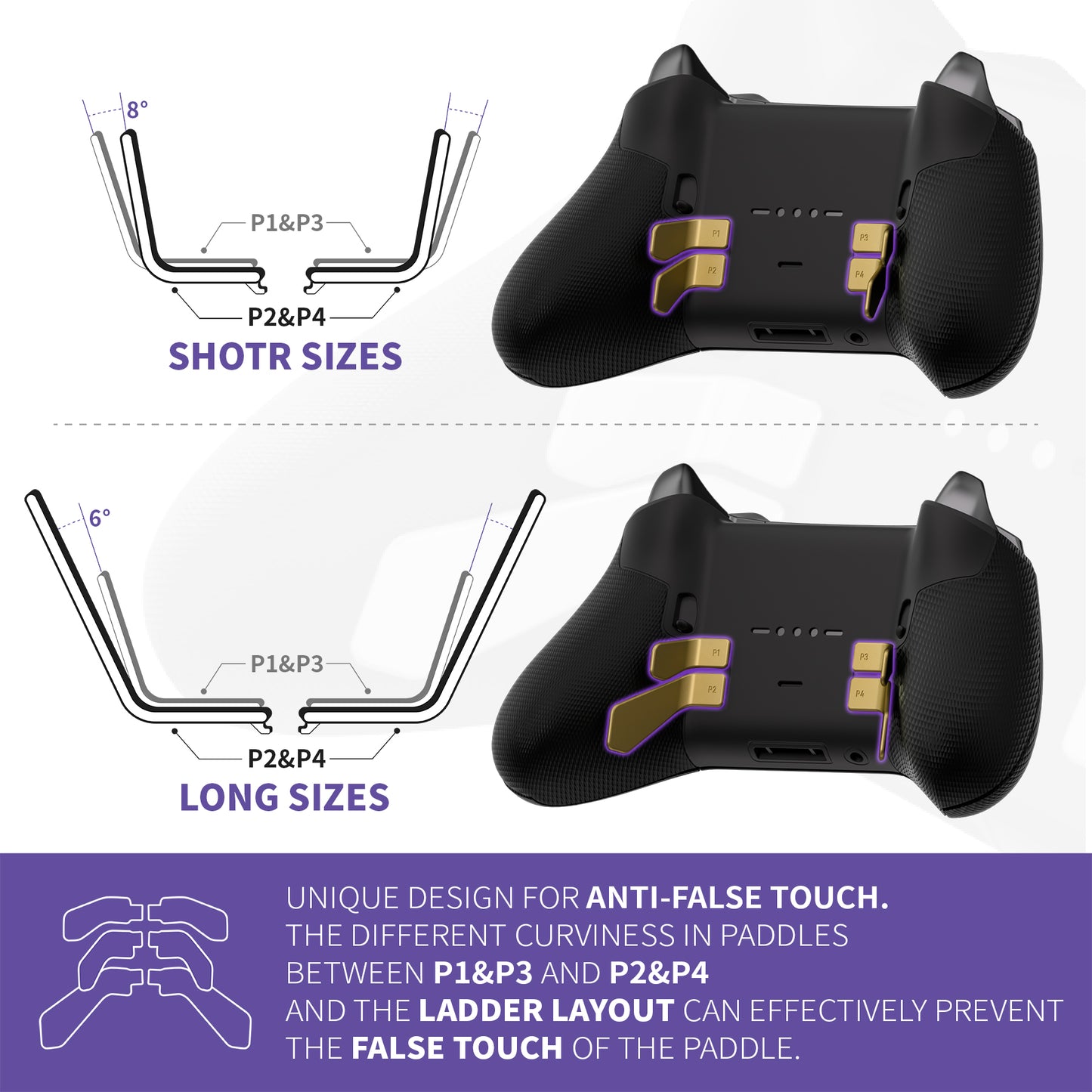 eXtremeRate Retail Metalic Hero Gold 6in1 Replacement Interchangeable Swift Back Paddles for Xbox One Elite & Elite Series 2 Controller