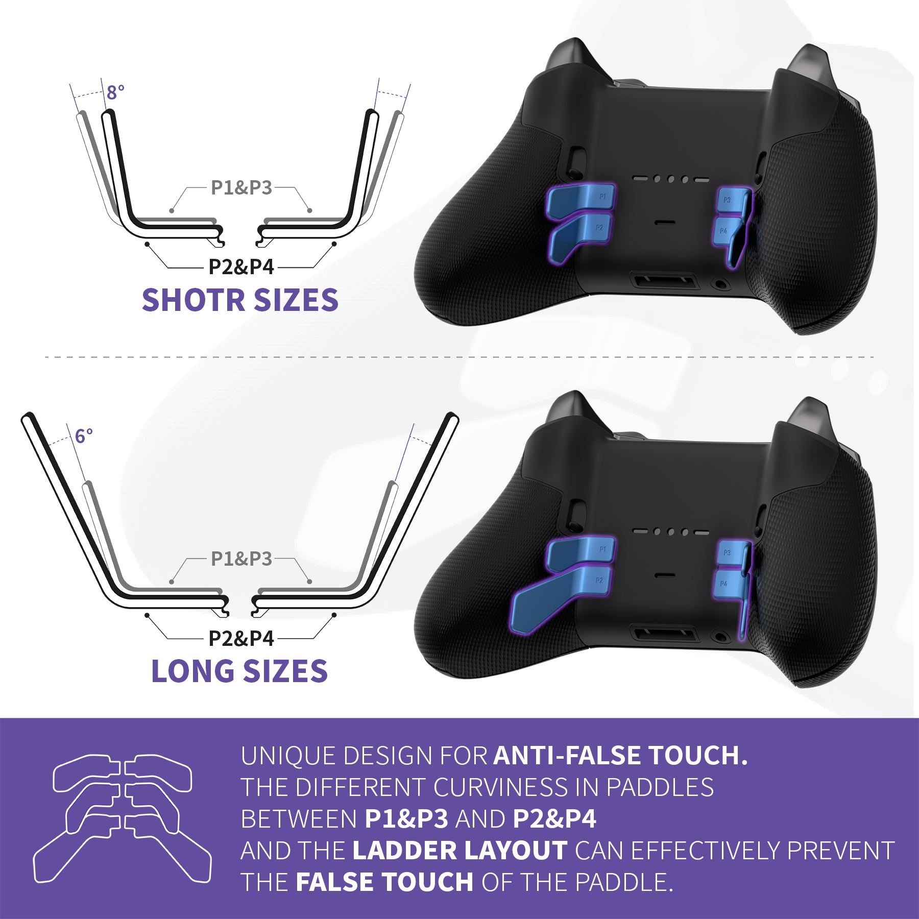 eXtremeRate Retail Metalic Neptune Blue 6in1 Replacement Interchangeable Swift Back Paddles for Xbox One Elite & Elite Series 2 Controller