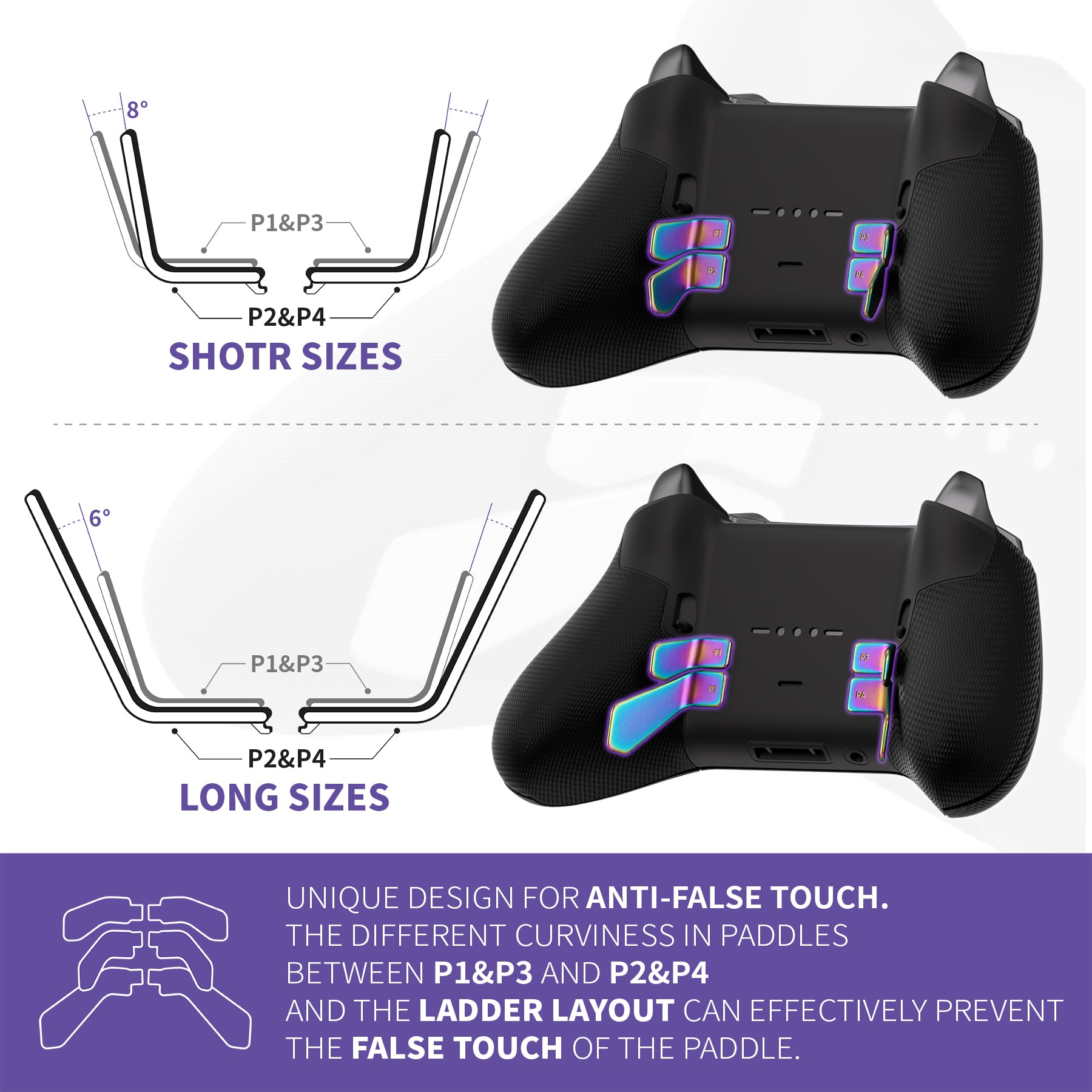 eXtremeRate Retail Metalic Rainbow Aura Blue & Purple 6in1 Replacement Interchangeable Swift Back Paddles for Xbox One Elite & Elite Series 2 Controller