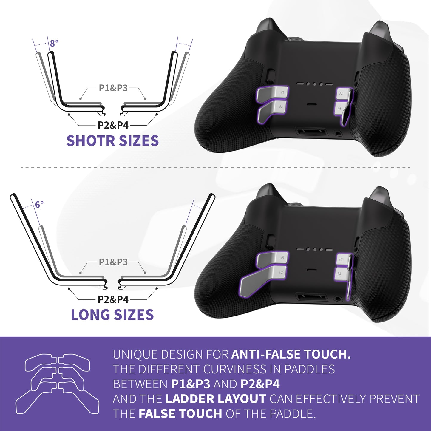 eXtremeRate Retail Metalic Silver 6in1 Replacement Interchangeable Swift Back Paddles for Xbox One Elite & Elite Series 2 Controller