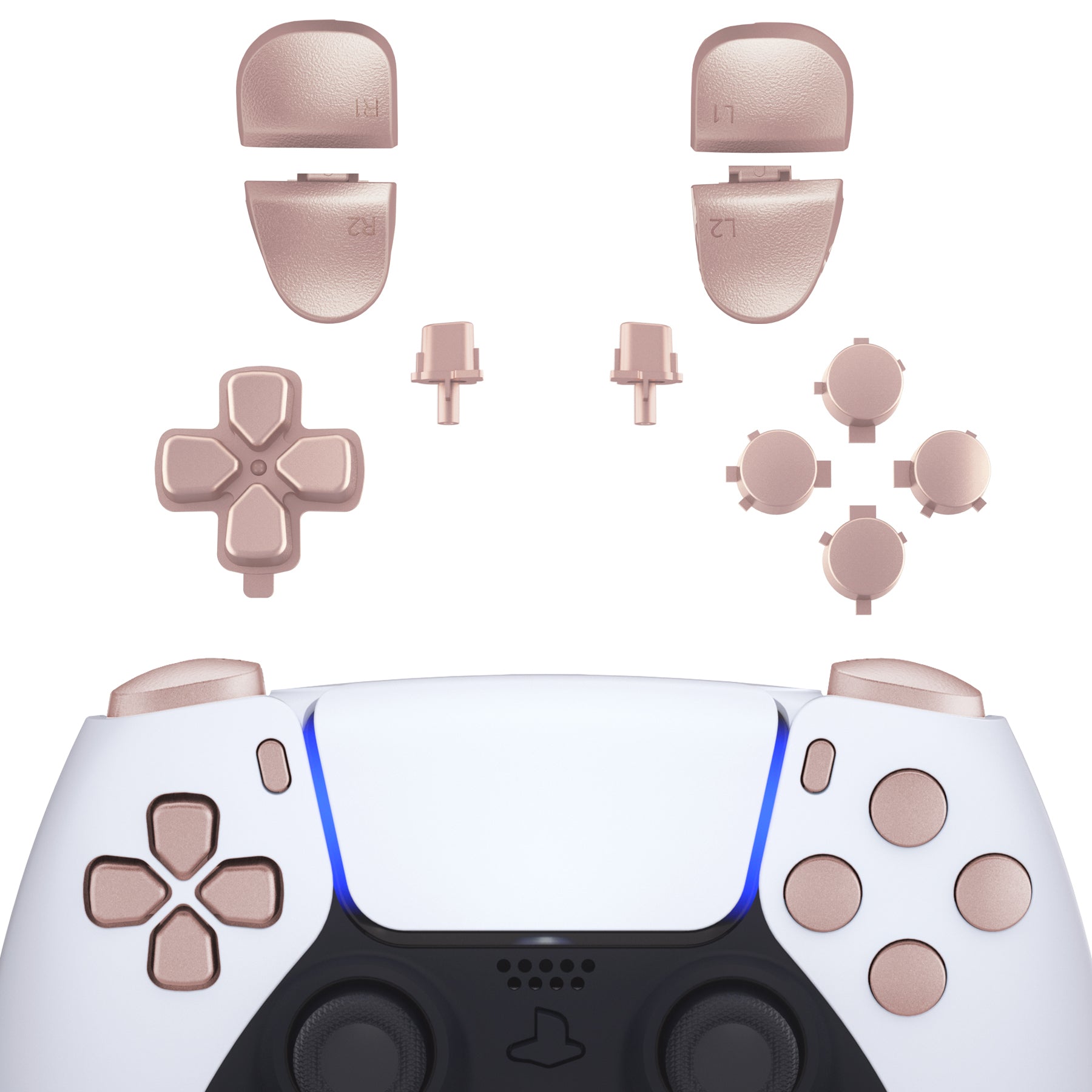 eXtremeRate Retail Replacement D-pad R1 L1 R2 L2 Triggers Share Options Face Buttons, Metallic Rose Gold Full Set Buttons Compatible with ps5 Controller BDM-030 - JPF1040G3