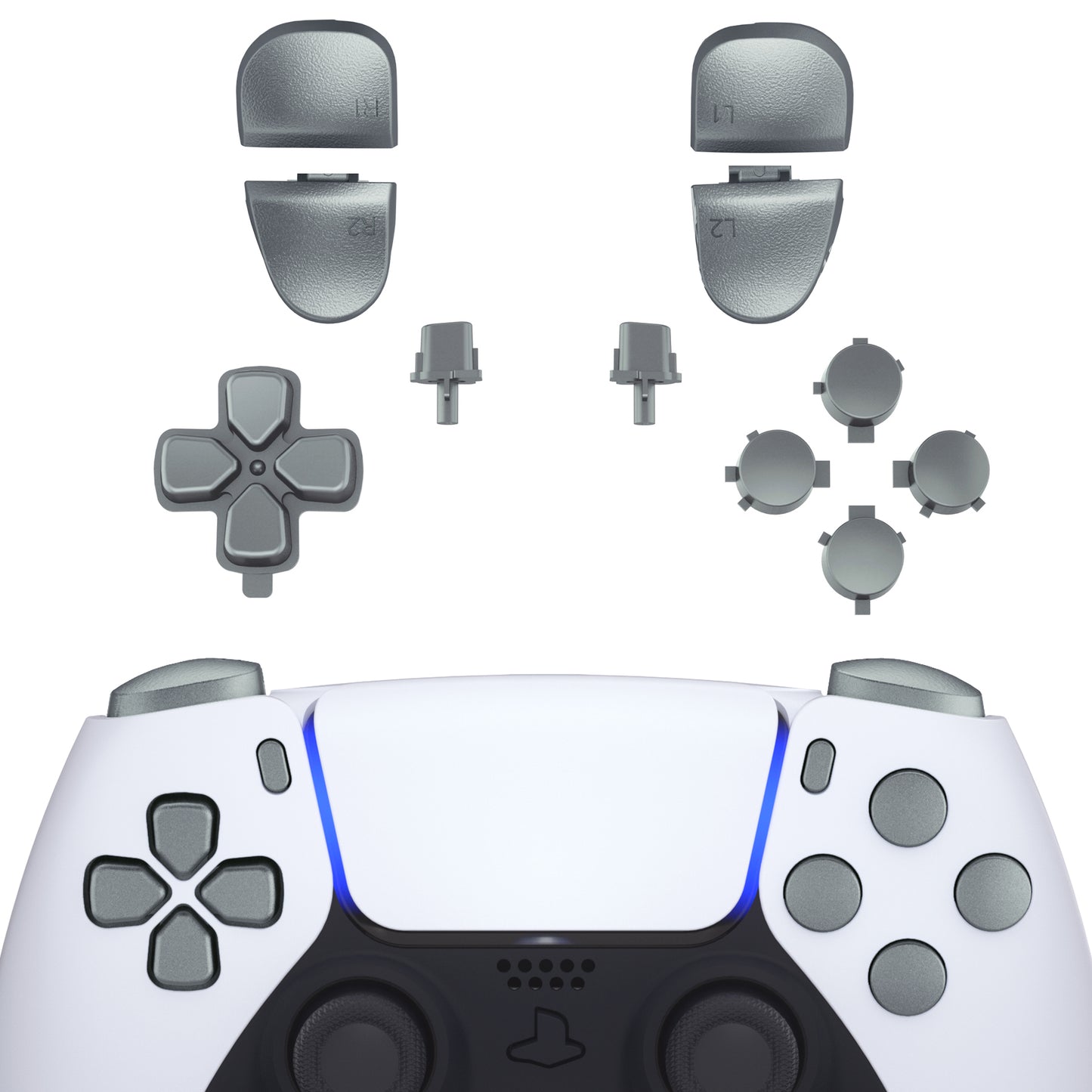 eXtremeRate Retail Replacement D-pad R1 L1 R2 L2 Triggers Share Options Face Buttons, Metallic Steel Gray Full Set Buttons Compatible with ps5 Controller BDM-030 - JPF1039G3
