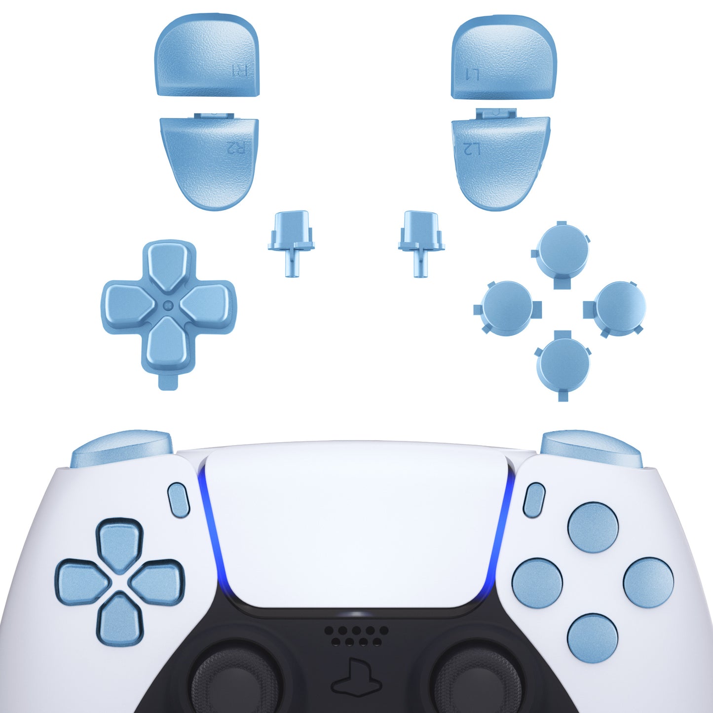 eXtremeRate Retail Replacement D-pad R1 L1 R2 L2 Triggers Share Options Face Buttons, Metallic Titanium Blue Full Set Buttons Compatible with ps5 Controller BDM-030 - JPF1038G3
