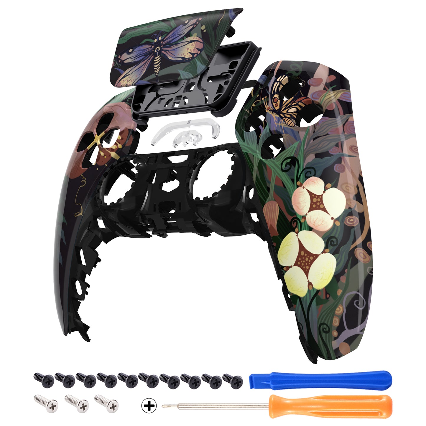 eXtremeRate Retail Mysterious Garden Touchpad Front Housing Shell Compatible with ps5 Controller BDM-010 BDM-020 BDM-030, DIY Replacement Shell Custom Touch Pad Cover Compatible with ps5 Controller - ZPFT1088G3
