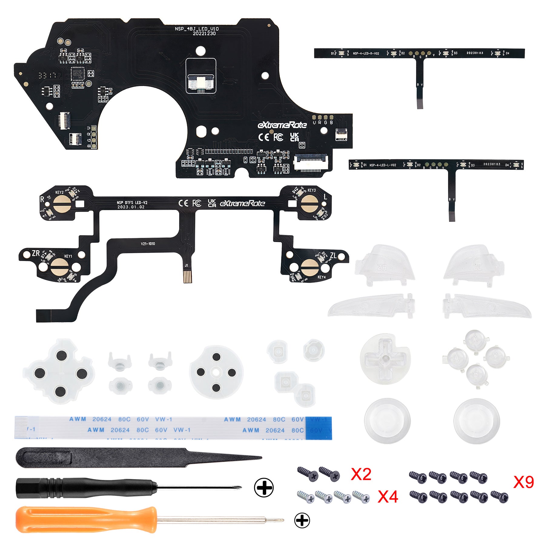 eXtremeRate Multi-Colors Luminated Thumbsticks D-pad ABXY ZR ZL L R Buttons  DTFS LED Kit V2 for Nintendo Switch Pro Controller - 9 Colors Modes 6 Areas  DIY Option - Controller NOT Included – eXtremeRate Retail