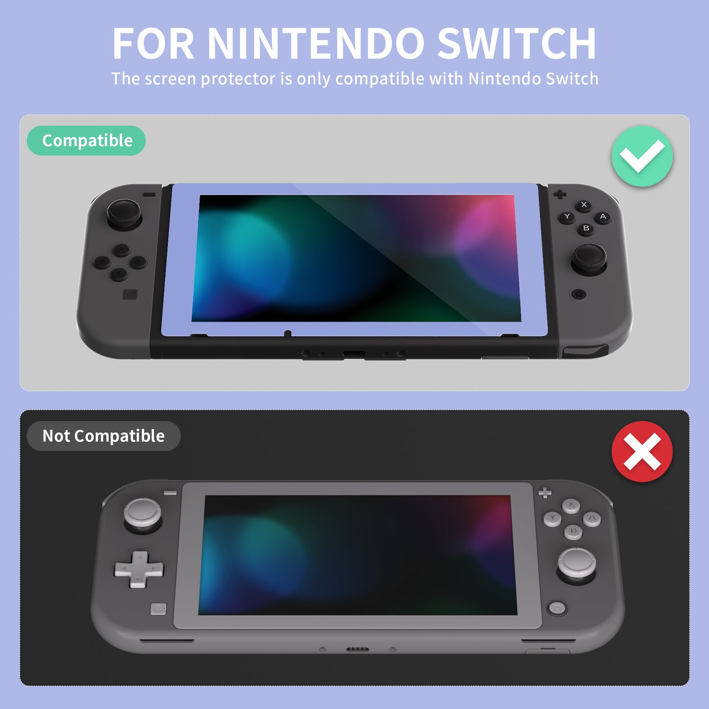 eXtremeRate Retail 2 Pack Light Violet Border Transparent HD Clear Saver Protector Film, Tempered Glass Screen Protector for Nintendo Switch [Anti-Scratch, Anti-Fingerprint, Shatterproof, Bubble-Free] - NSPJ0705