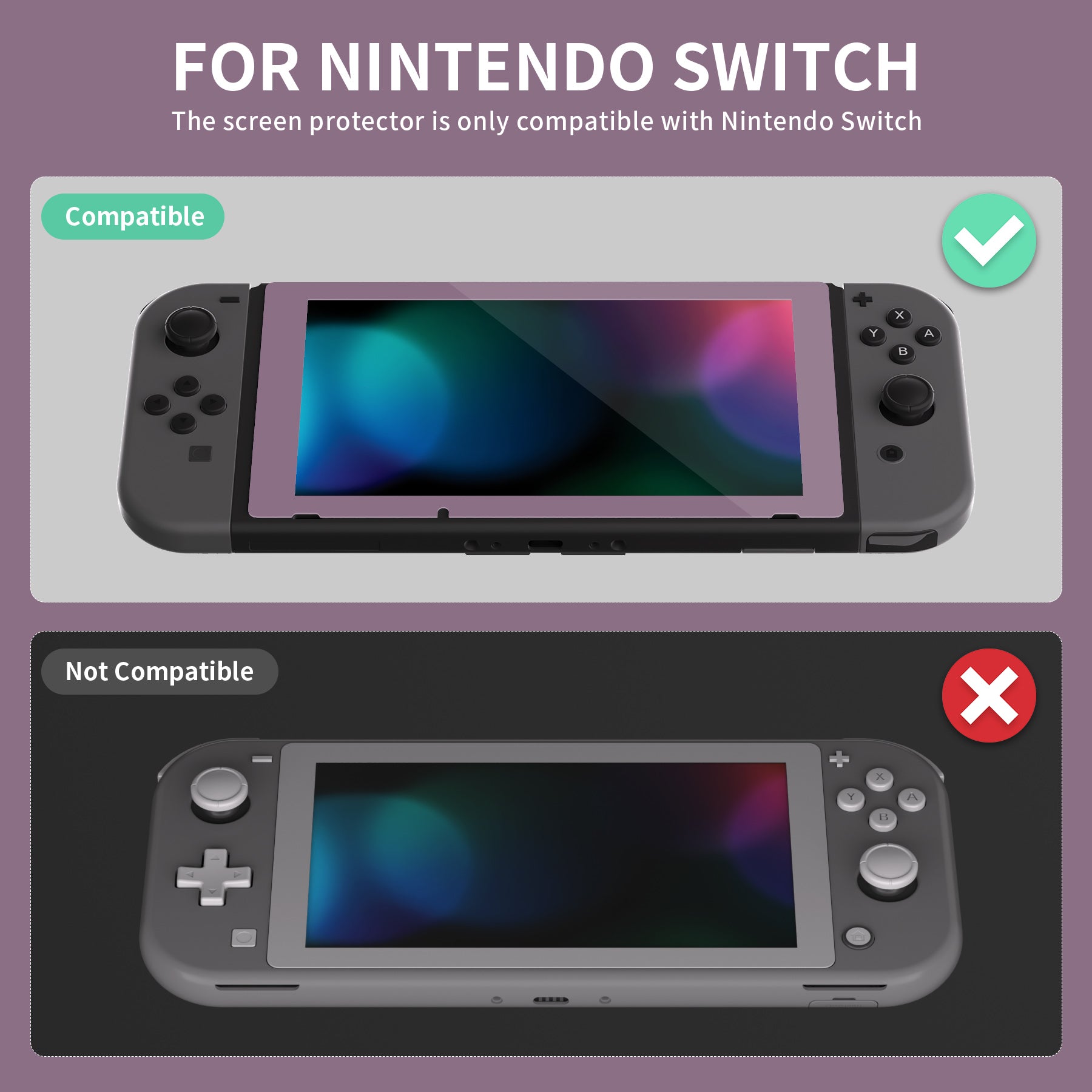 eXtremeRate Retail 2 Pack Antique Dark Grayish Violet Transparent HD Clear Saver Protector Film, Tempered Glass Screen Protector for Nintendo Switch [Anti-Scratch, Anti-Fingerprint, Shatterproof, Bubble-Free] - NSPJ0711