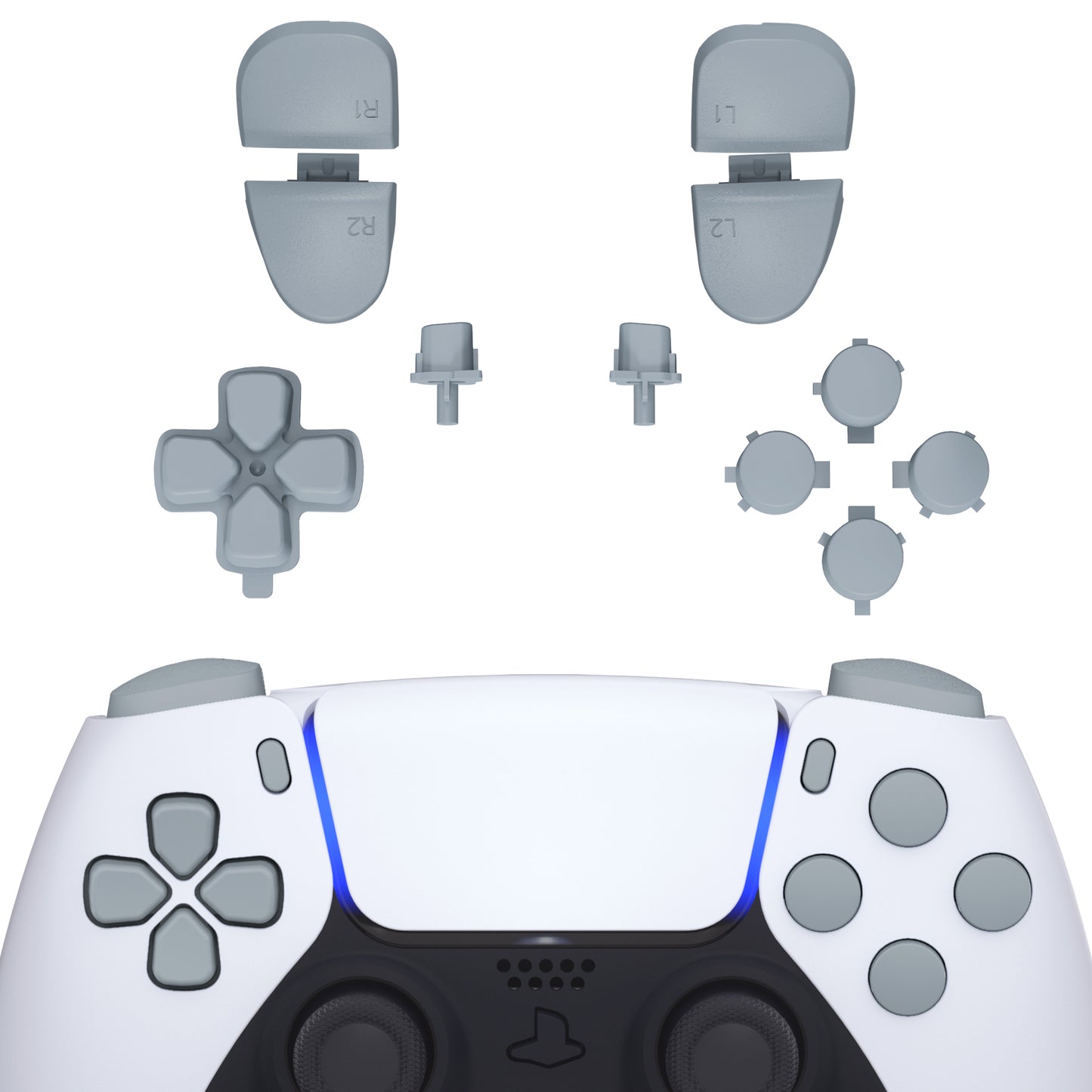 eXtremeRate Retail Replacement D-pad R1 L1 R2 L2 Triggers Share Options Face Buttons, New Hope Gray Full Set Buttons Compatible with ps5 Controller BDM-030 - JPF1037G3