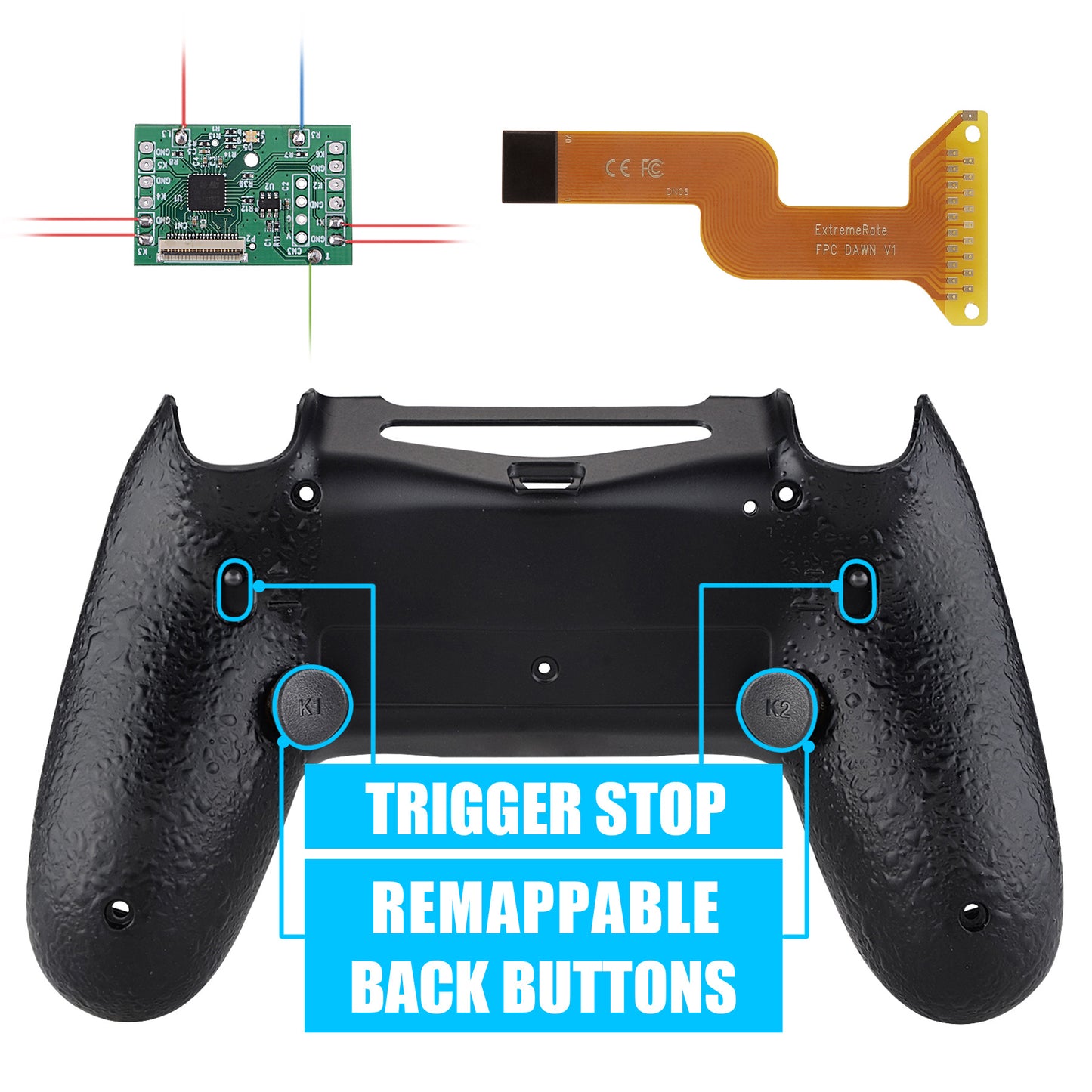 Textured Black Dawn 2.0 FlashShot Trigger Stop Remap Kit for ps4 CUH-ZCT2 Controller, Part & Back Shell & 2 Back Buttons & 2 Trigger Lock for ps4 Controller JDM 040/050/055 - P4QS001 eXtremeRate