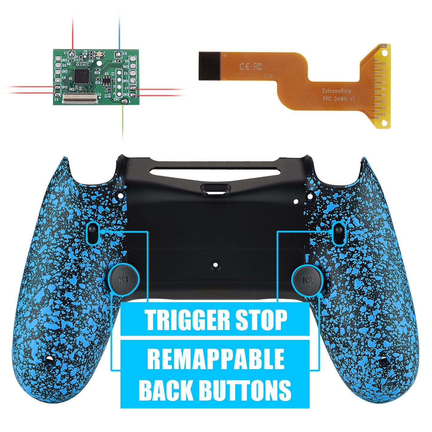 Textured Blue Dawn 2.0 FlashShot Trigger Stop Remap Kit for ps4 CUH-ZCT2 Controller, Part & Back Shell & 2 Back Buttons & 2 Trigger Lock for ps4 Controller JDM 040/050/055 - P4QS004 eXtremeRate