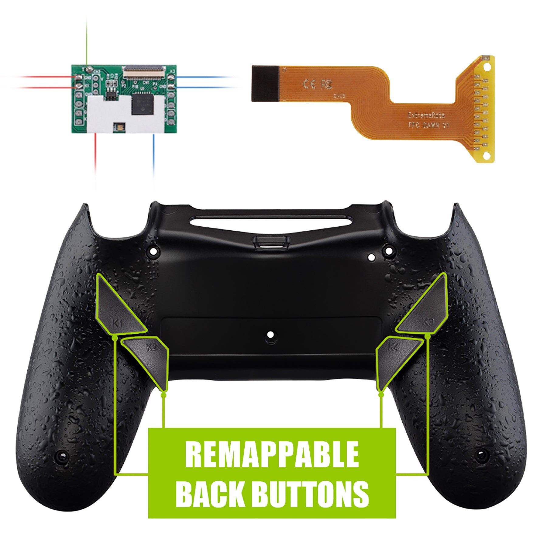 Textured Black Dawn Remappable Remap Kit with Redesigned Back Shell & 4 Back Buttons for ps4 Controller JDM 040/050/055 - P4RM006 eXtremeRate