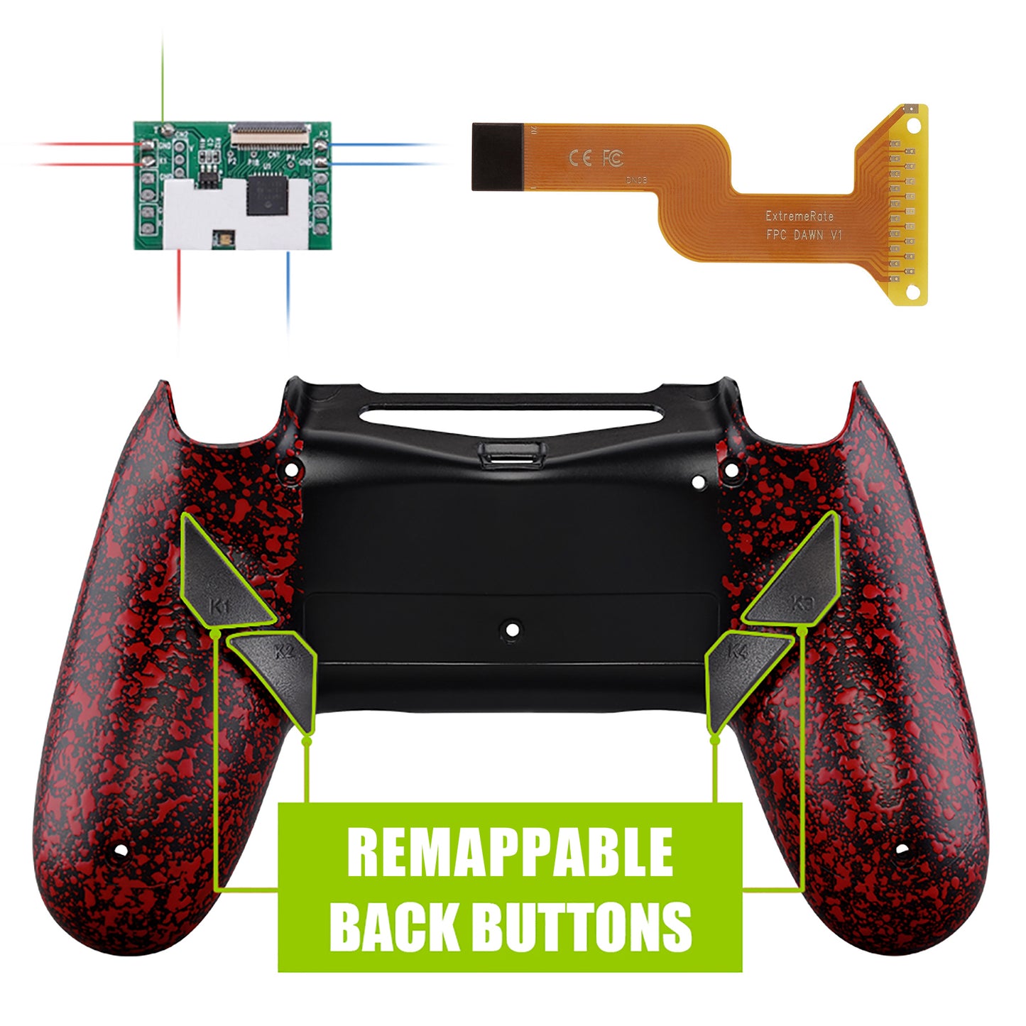 Textured Red Dawn Remappable Remap Kit with Redesigned Back Shell & 4 Back Buttons for ps4 Controller JDM 040/050/055 - P4RM009 eXtremeRate
