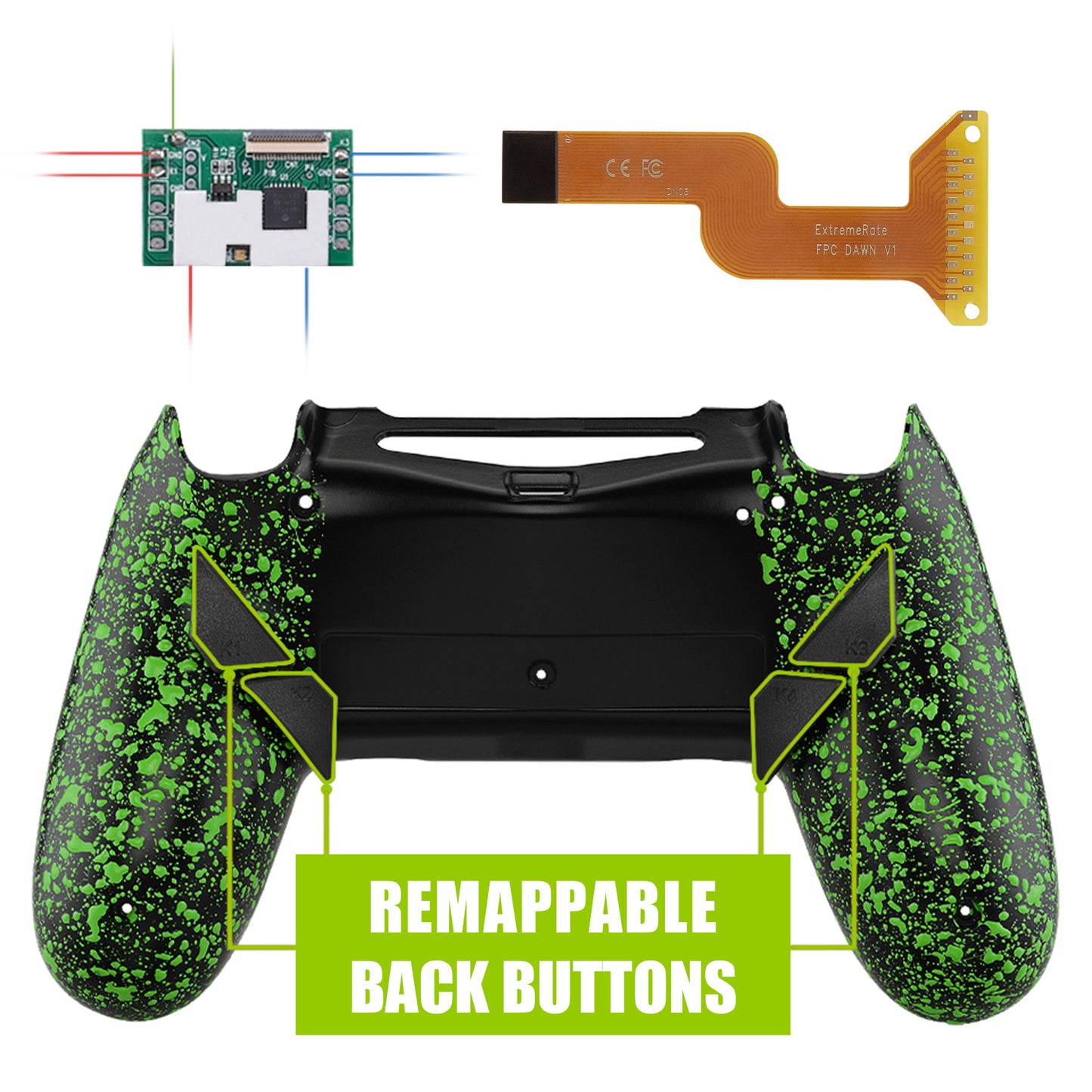 Textured Green Dawn Remappable Remap Kit with Redesigned Back Shell & 4 Back Buttons for ps4 Controller JDM 040/050/055 - P4RM010 eXtremeRate