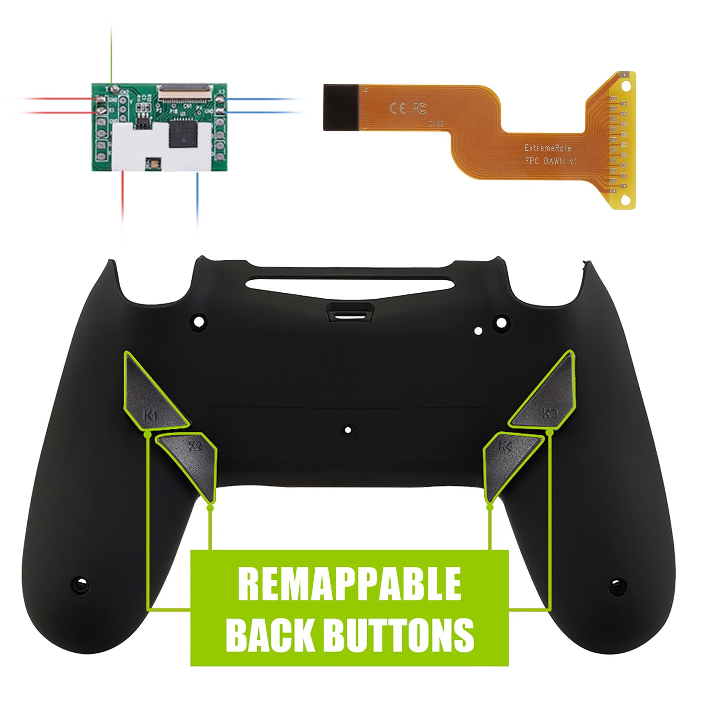 Soft Touch Black Dawn Remappable Remap Kit with Redesigned Back Shell & 4 Back Buttons for ps4 Controller JDM 040/050/055 - P4RM011 eXtremeRate