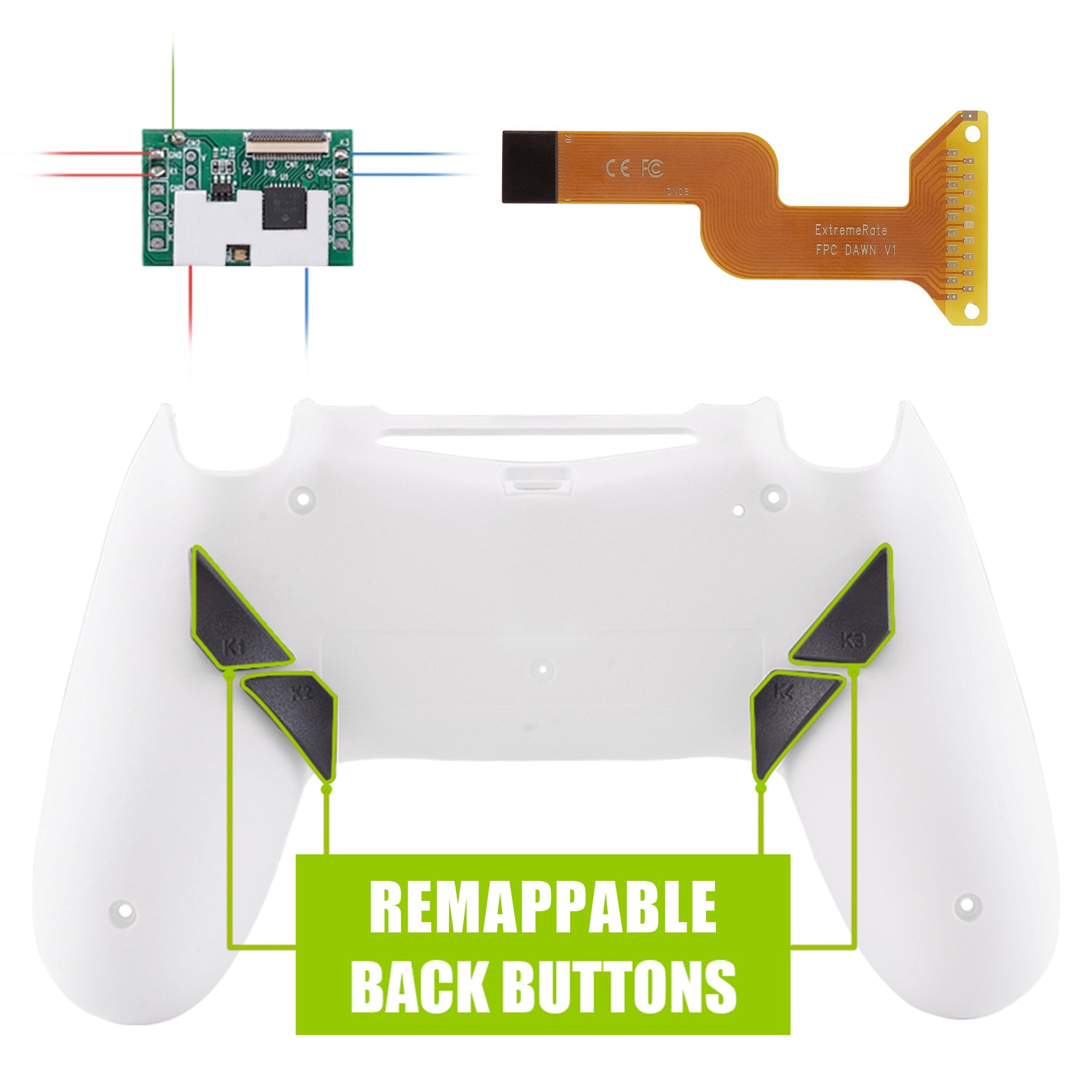 Soft Touch White Remappable Remap Kit with Redesigned Back Shell & 4 Back Buttons for ps4 Controller JDM 040/050/055 - P4RM015 eXtremeRate