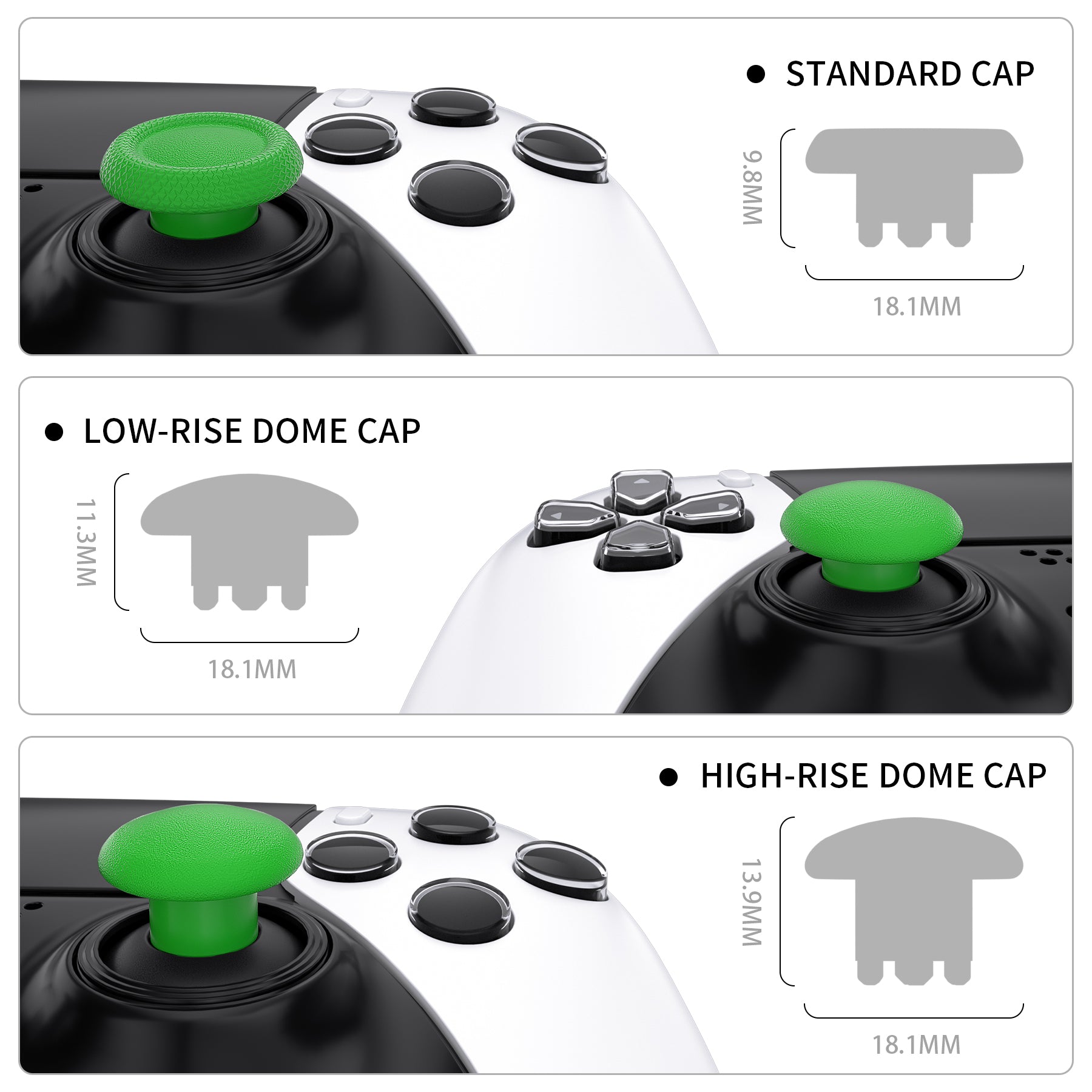 eXtremeRate Retail Green Replacement Swappable Thumbsticks for PS5 Edge Controller, Custom Interchangeable Analog Stick Joystick Caps for PS5 Edge Controller - Controller & Thumbsticks Base NOT Included - P5J107