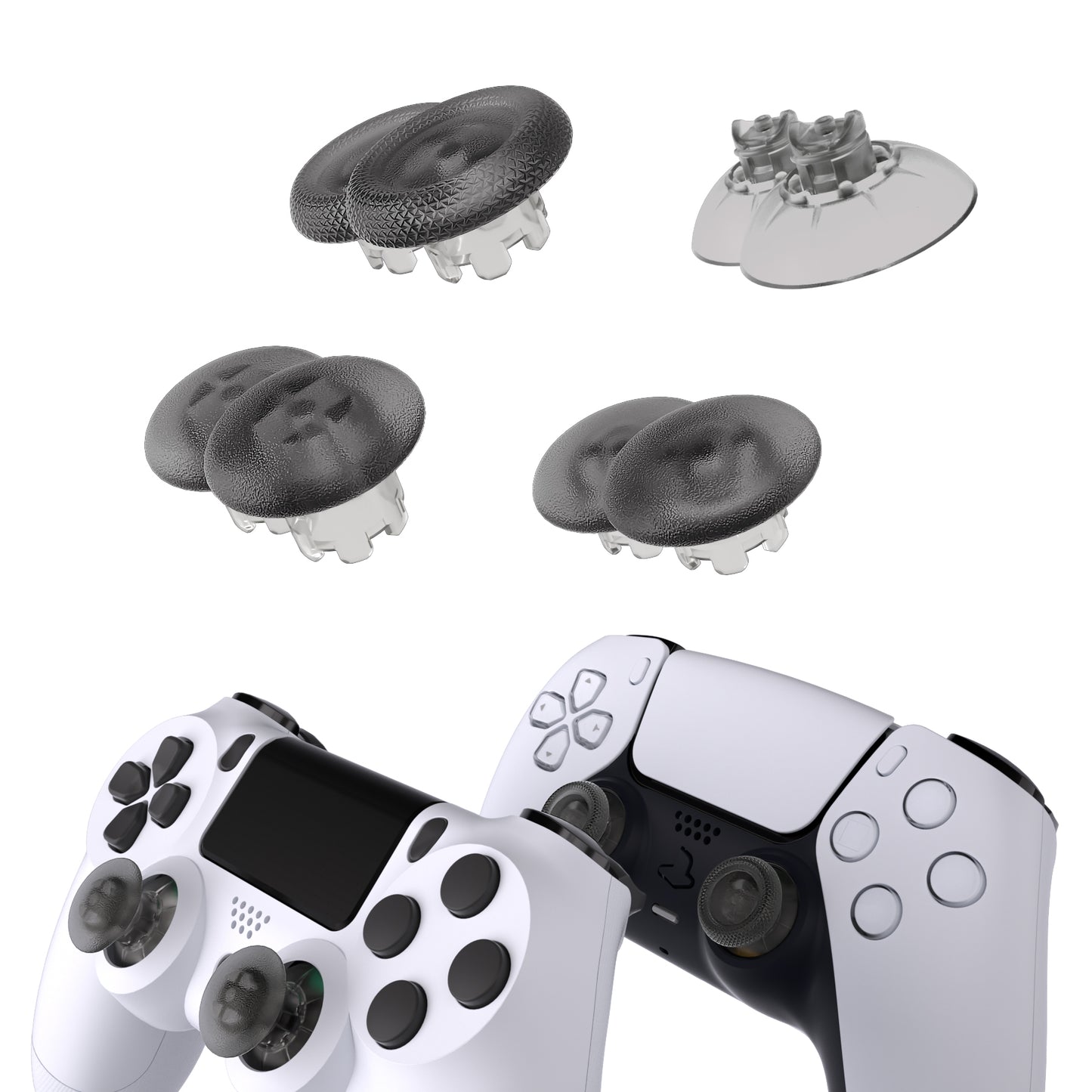 eXtremeRate EDGE Sticks Replacement Interchangeable Thumbsticks for PS5 & PS4 All Model Controllers - Clear Black