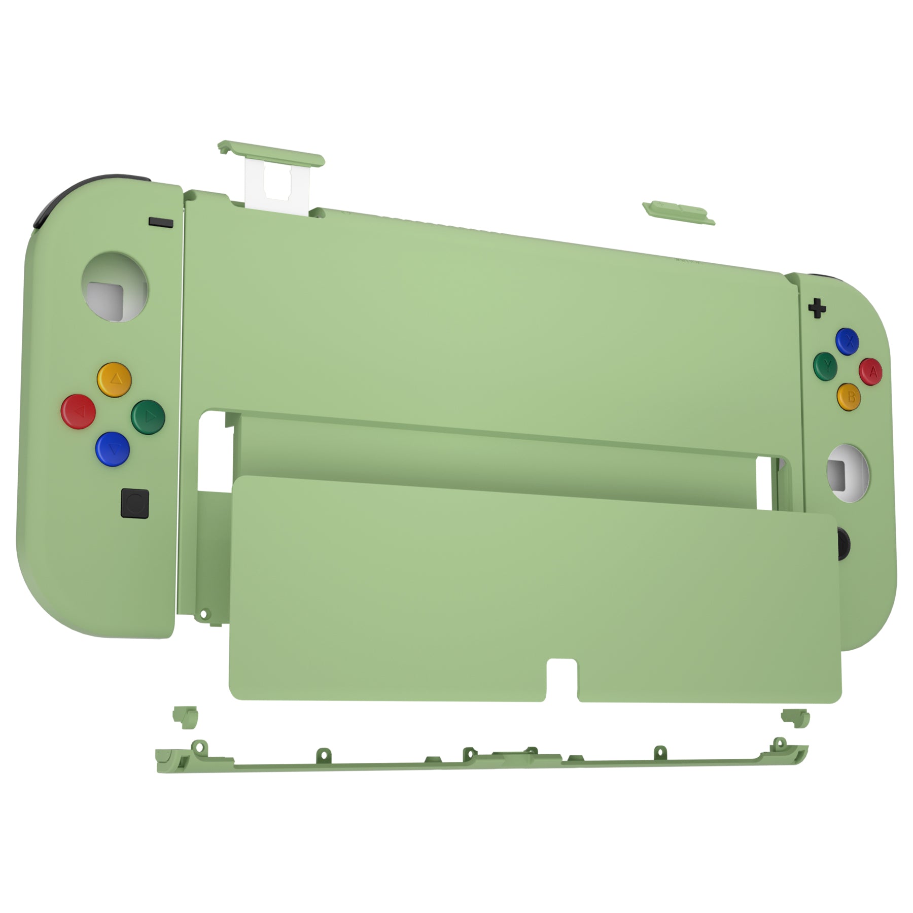 eXtremeRate Retail Matcha Green Soft Touch Full Set Shell for Nintendo Switch OLED, Replacement Console Back Plate & Metal Kickstand, NS Joycon Handheld Controller Housing & Buttons for Nintendo Switch OLED - QNSOP3008