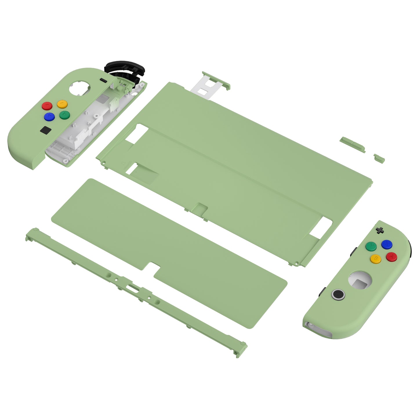 eXtremeRate Retail Matcha Green Soft Touch Full Set Shell for Nintendo Switch OLED, Replacement Console Back Plate & Metal Kickstand, NS Joycon Handheld Controller Housing & Buttons for Nintendo Switch OLED - QNSOP3008