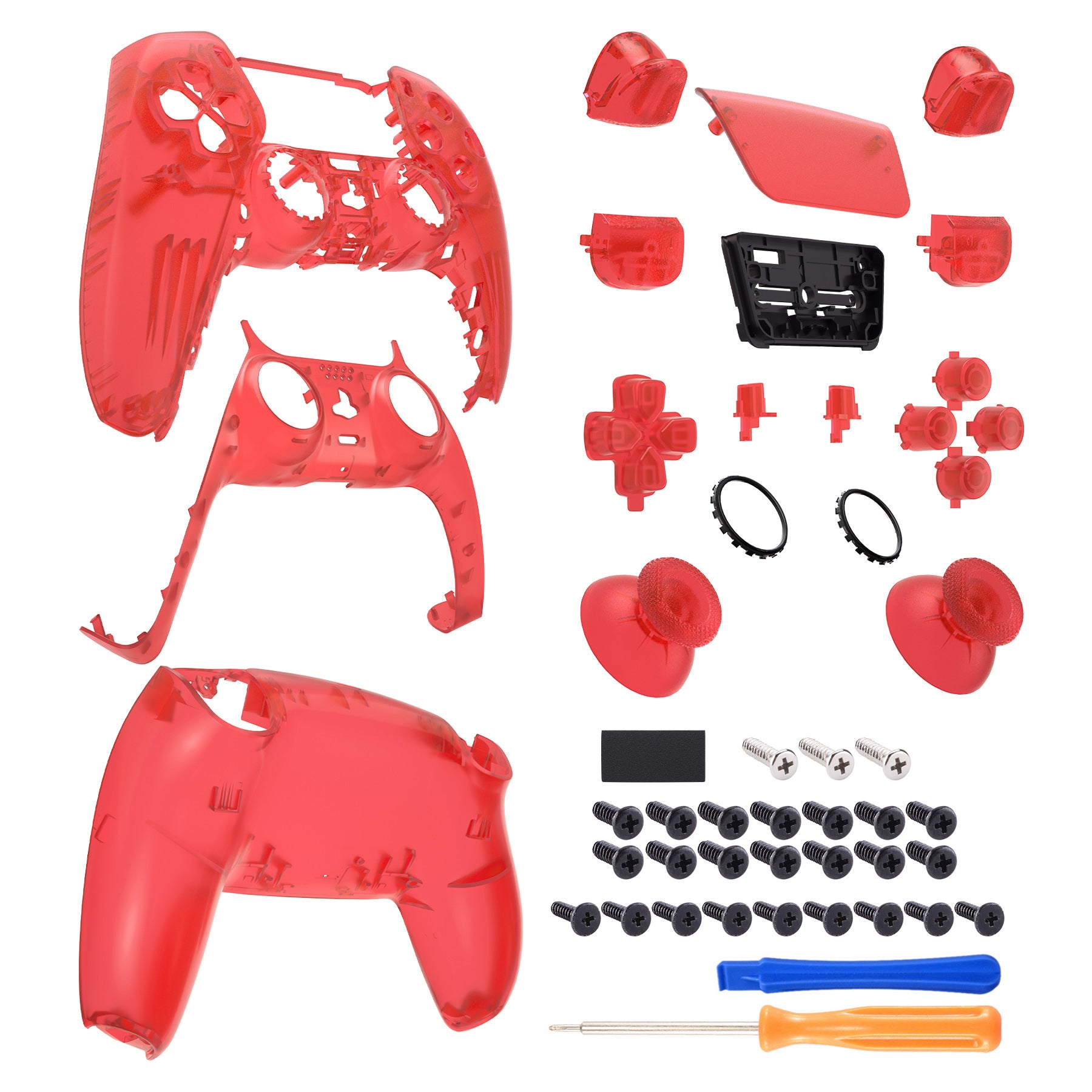 eXtremeRate Replacement Full Set Shells with Buttons Compatible with PS5 Controller BDM-010/020 - Clear Red eXtremeRate