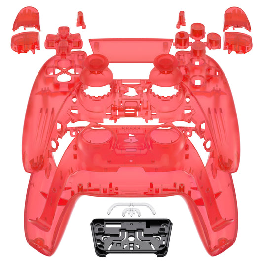 eXtremeRate Replacement Full Set Shells with Buttons Compatible with PS5 Controller BDM-030/040 - Clear Red