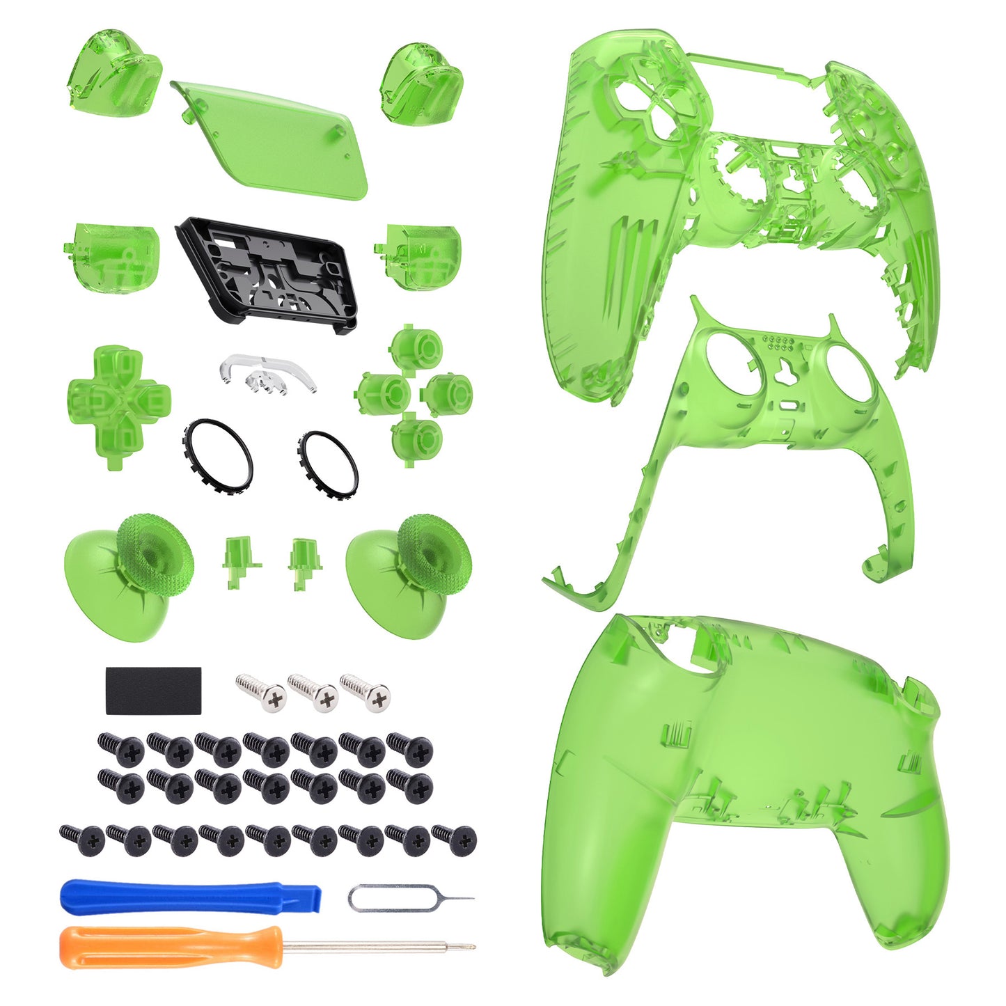 eXtremeRate Replacement Full Set Shells with Buttons Compatible with PS5 Controller BDM-030/040 - Clear Green eXtremeRate