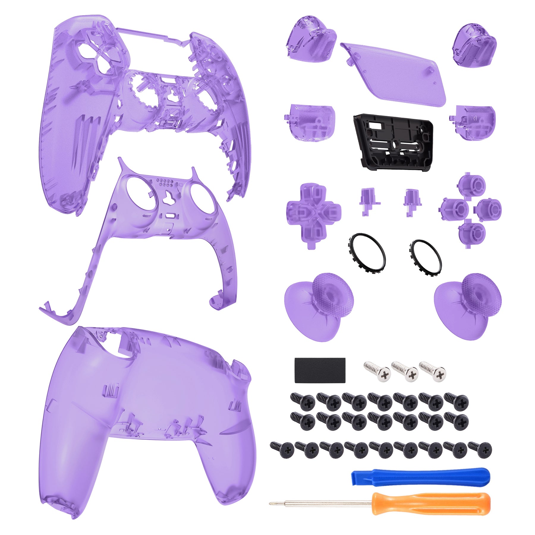 eXtremeRate Replacement Full Set Shells with Buttons Compatible with PS5 Controller BDM-010/020 - Clear Atomic Purple eXtremeRate