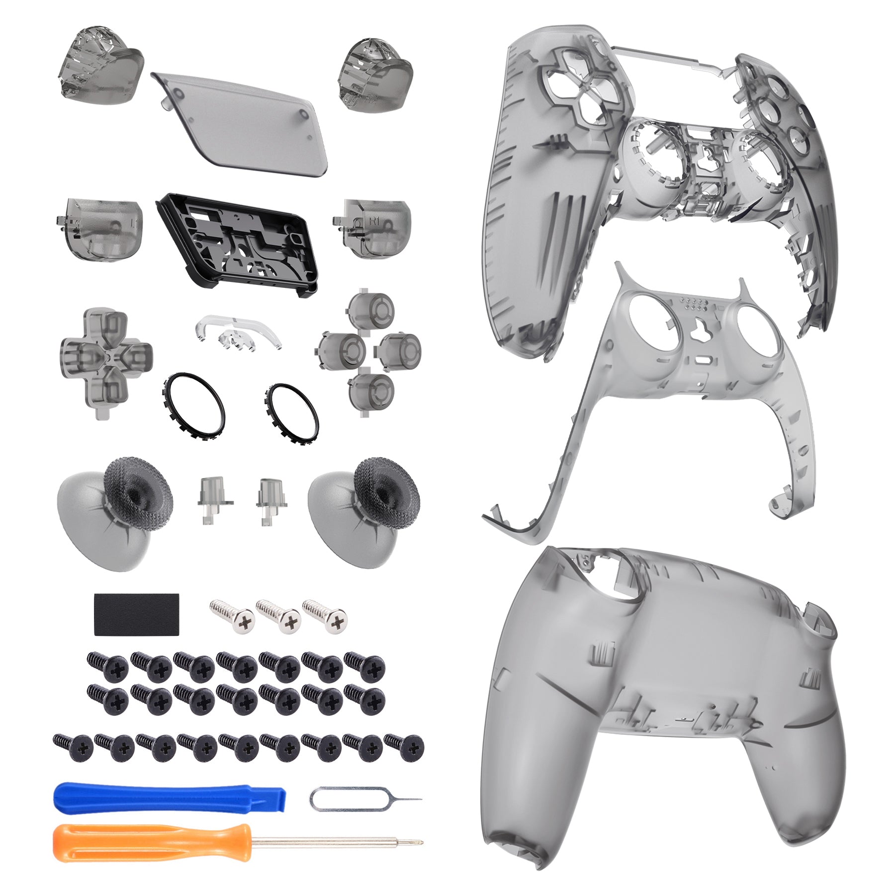 eXtremeRate Replacement Full Set Shells with Buttons Compatible with PS5  Controller BDM-030/040 - Clear Black