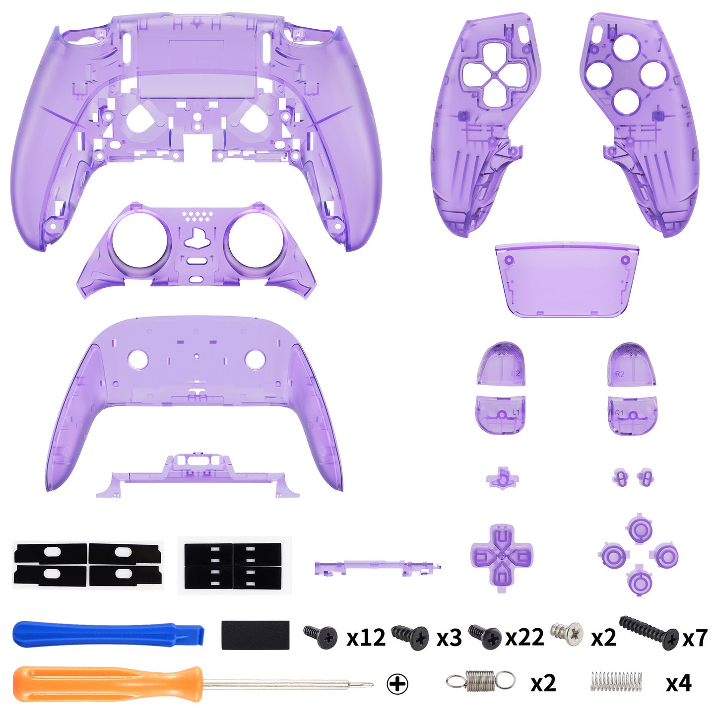 eXtremeRate Replacement Full Set Shells with Buttons Compatible with PS5 Edge Controller - Clear Atomic Purple