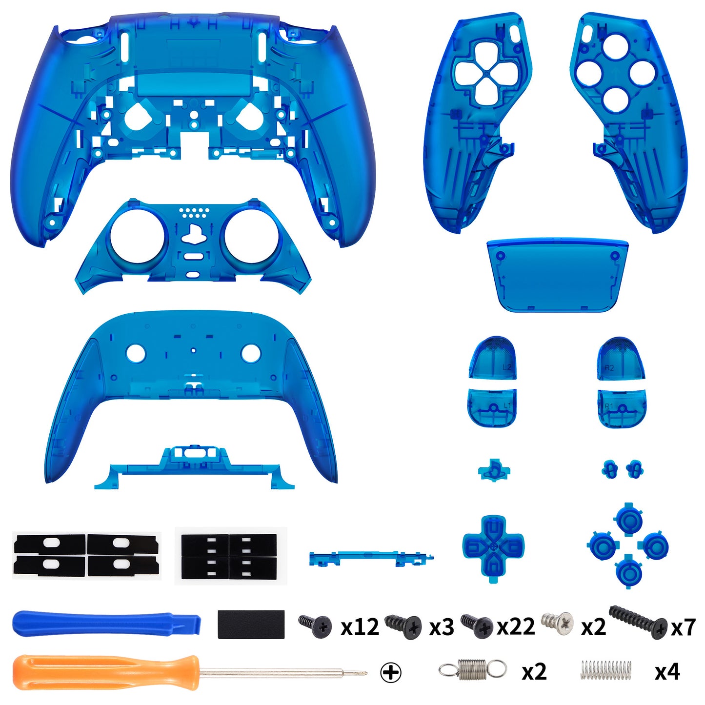 eXtremeRate Replacement Full Set Shells with Buttons Compatible with PS5 Edge Controller - Clear Blue